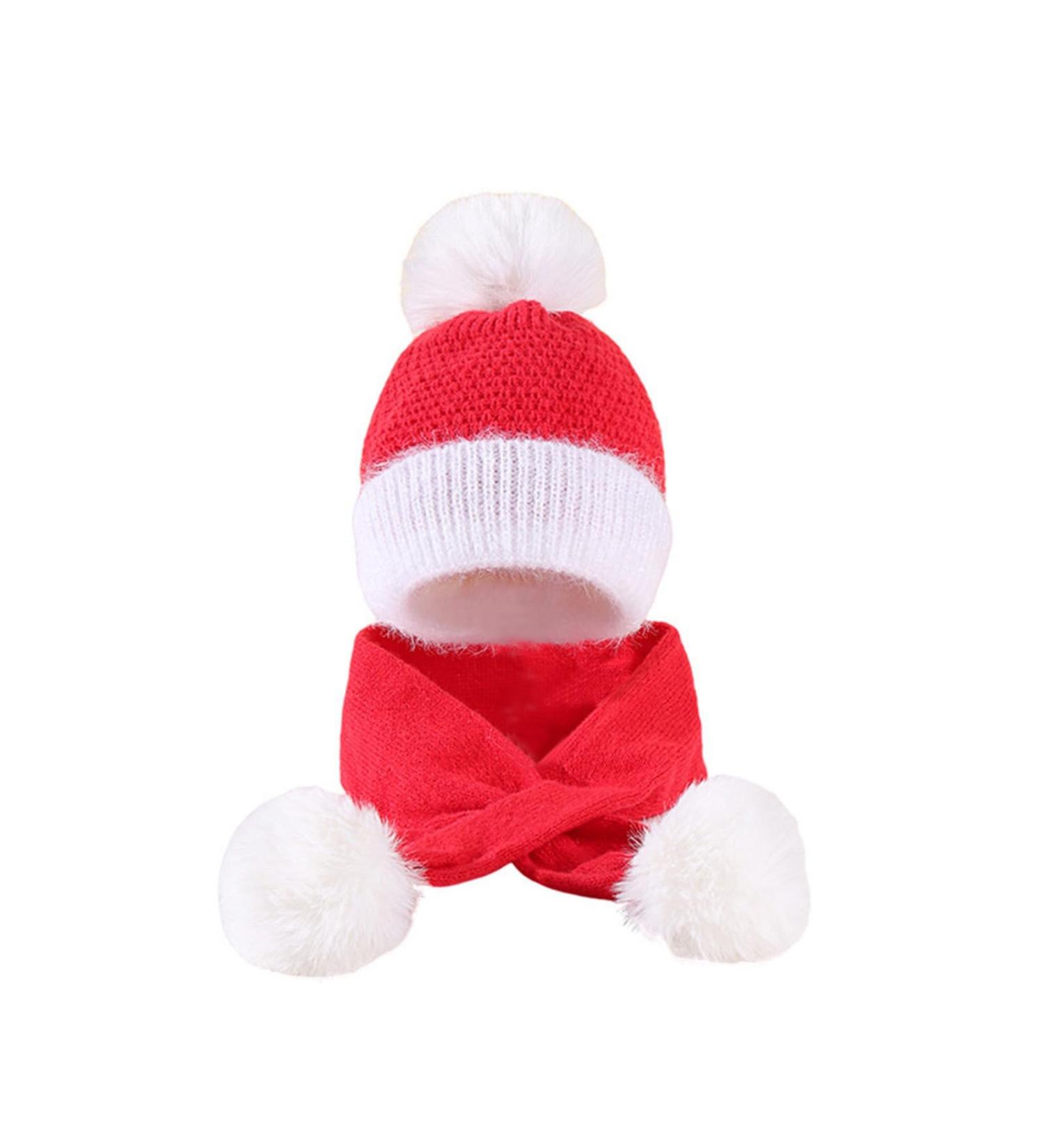 Baby Balaclava Kids Winter Hat Scarf with Double Pom Pom Design - Red - Buy Online on GoSupps.com