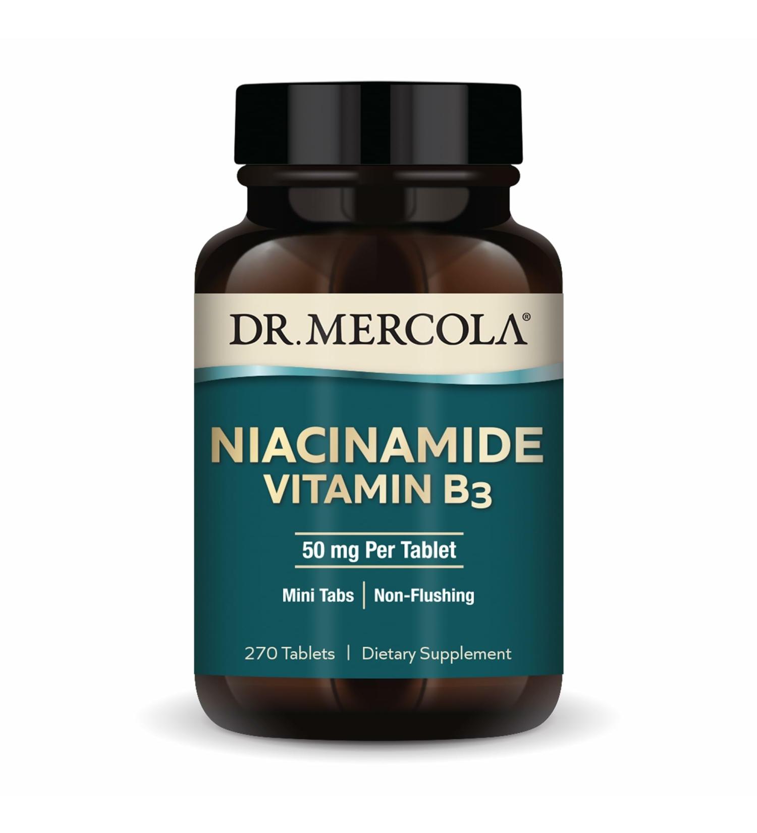 Dr. Mercola Niacinamide Vitamin B3-50 mg per Tablet - Supports Metabolic Health - Non-Flushing - Mini Tabs - Non-GMO Gluten-Free & Soy-Free - 270 Servings (270 Tablets) - Buy Online on GoSupps.com