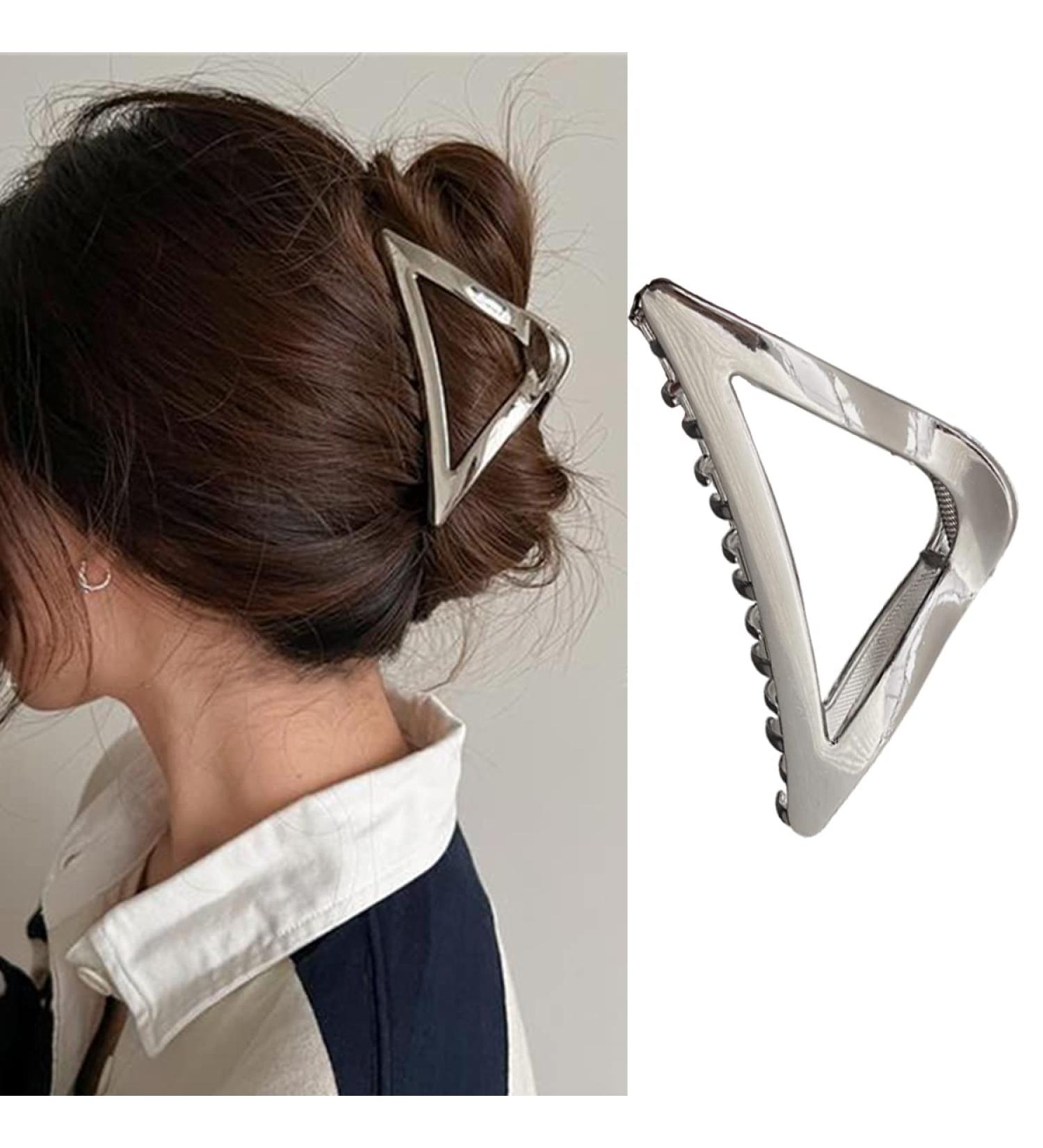 Silver Triangle Hair Claw Clip for Women and Girls - Non-Slip Medium Metal Hair Clamp for Thick Hair - Stylish Hair Accessory - Buy Online on GoSupps.com