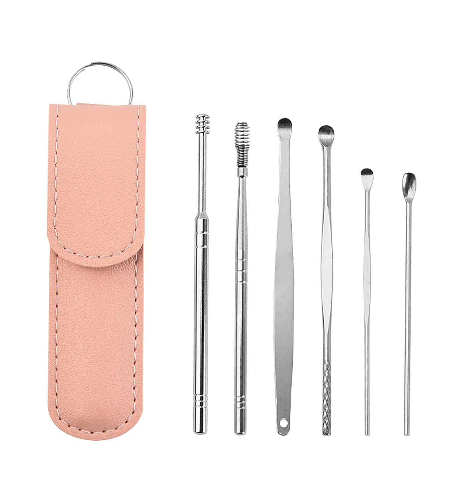 Baby Girl Spring EarWax Cleaner Tool Set - 6-in-1 Ear Wax Removal Kit with Ice Roller Ball - Pink - Buy Online on GoSupps.com