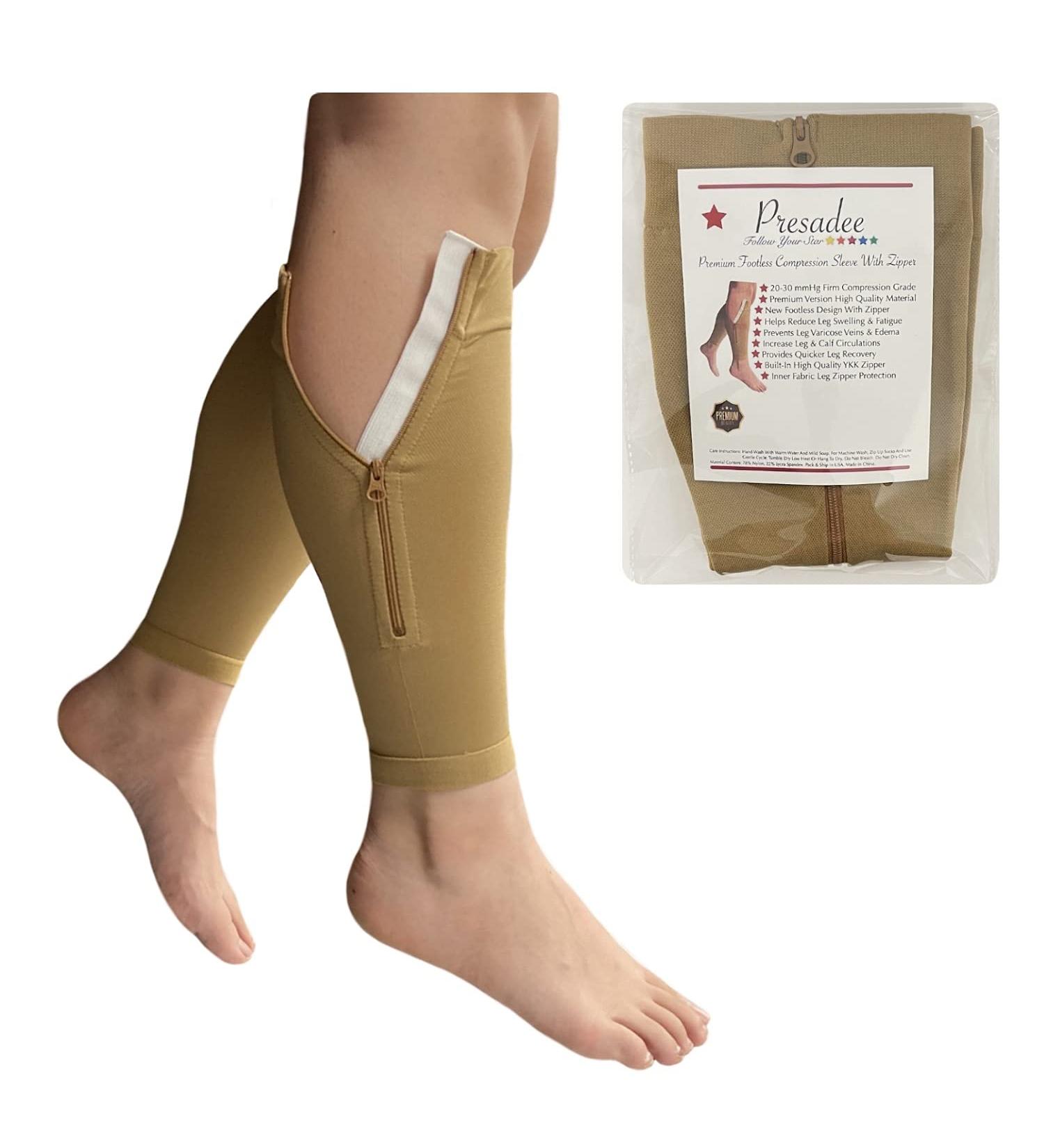 Shin Premium 20-30 mmHg Compression Calf Sleeve with Zipper - Beige 5X-Large | International Shipping Available - Buy Online on GoSupps.com