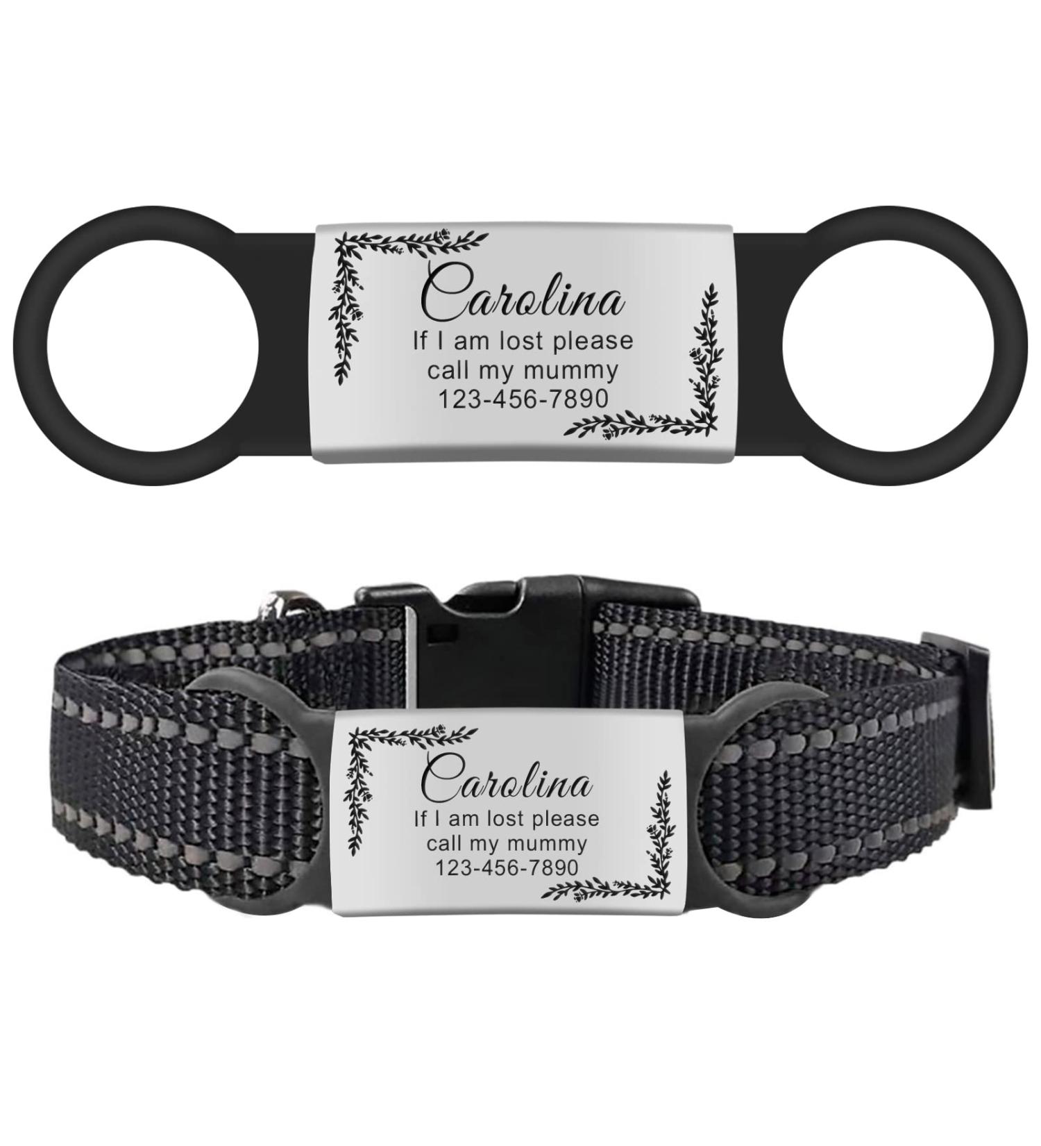 Natiform Personalized Dog Tags Slide-On Pet ID Tags Fun Wild Flower Frame Design Stainless Steel Dog Name Tags Engraved No Noise Customized Pet Identification Tags(S Silver) - Buy Online on GoSupps.com