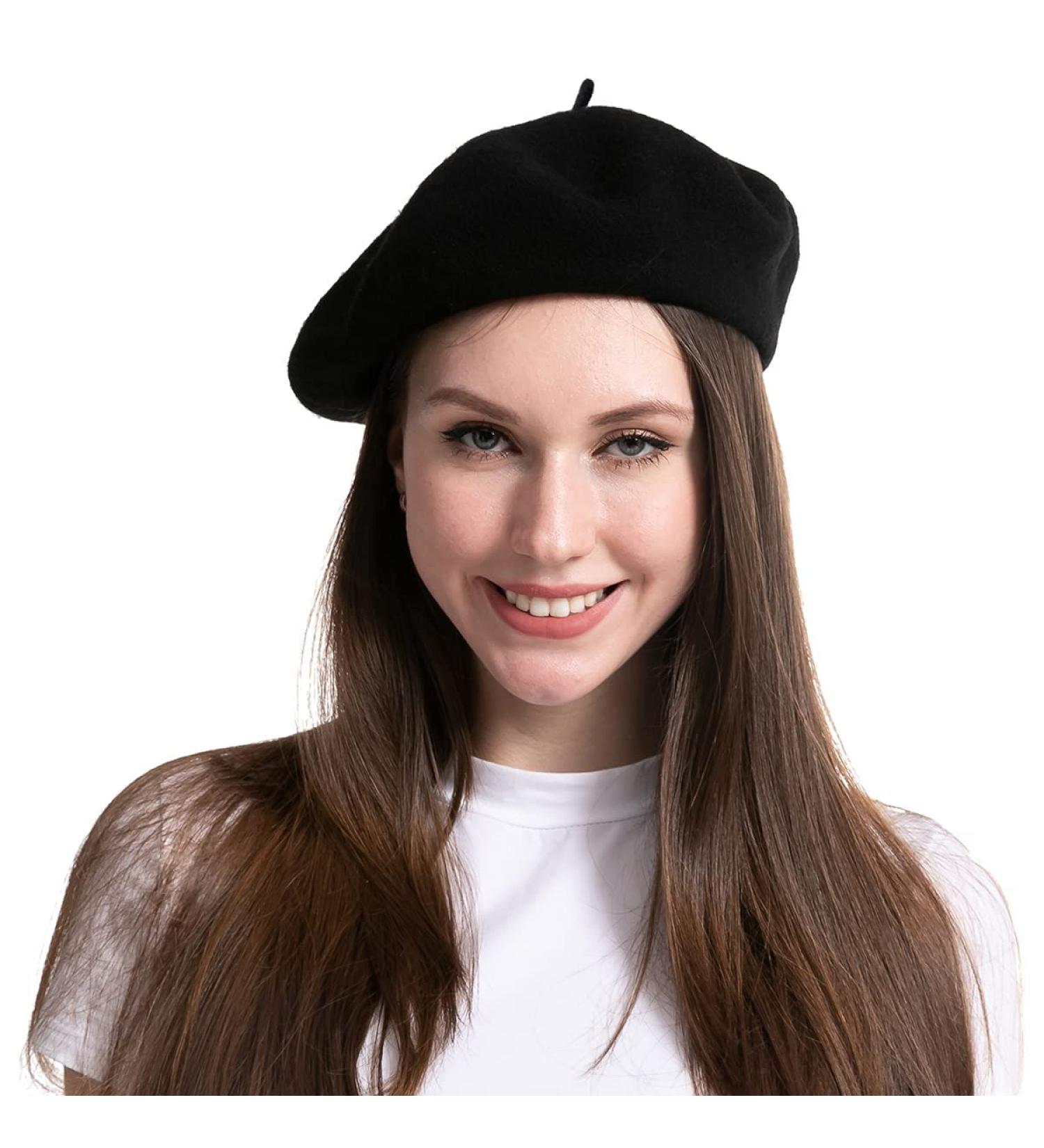 Spooktacular Creations Black Wool Beret Hat for Women - Stylish & Warm French Cap - Buy Online on GoSupps.com