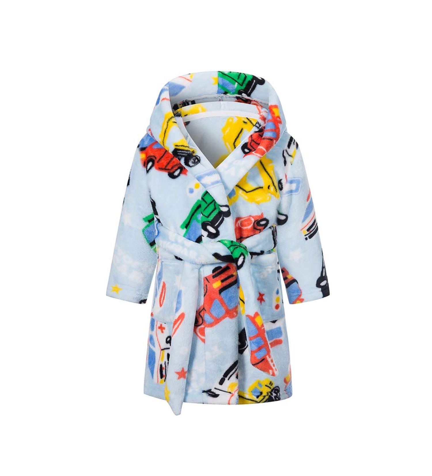 XINNE Soft Bathrobe for Boys & Girls - Cute Pattern Toddler Baby Flannel Hoodie Pajamas Sleepwear with Multi Cars Design - Buy Online on GoSupps.com