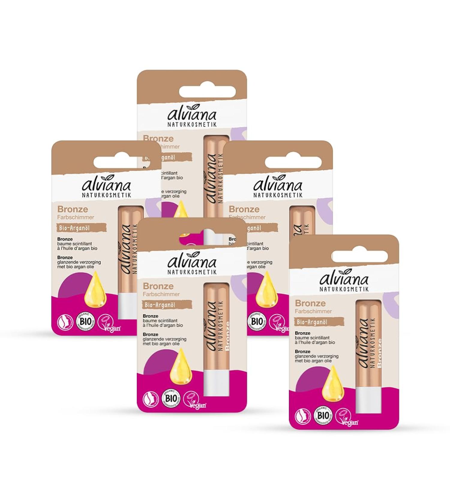  Alviana Alviana Bronze Lip Balm (Pack of 5) | Natural Bronze Shimmer & Velvety Soft Lips | Organic Argan Oil & Macadamia Butter | Certified Natural Product - Buy Online on GoSupps.com