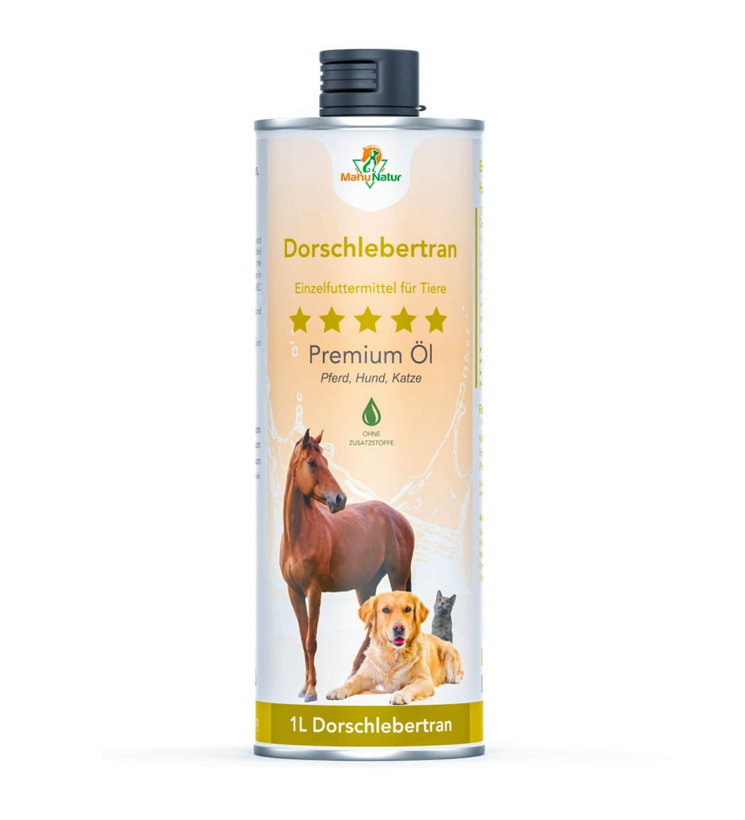 Mahu Nature Dorschlebertran for Dogs & Cats 1L | Natural BARF Oil with Omega 3 (EPA + DHA) & Vitamins | Eco-Friendly Packaging - Buy Online on GoSupps.com