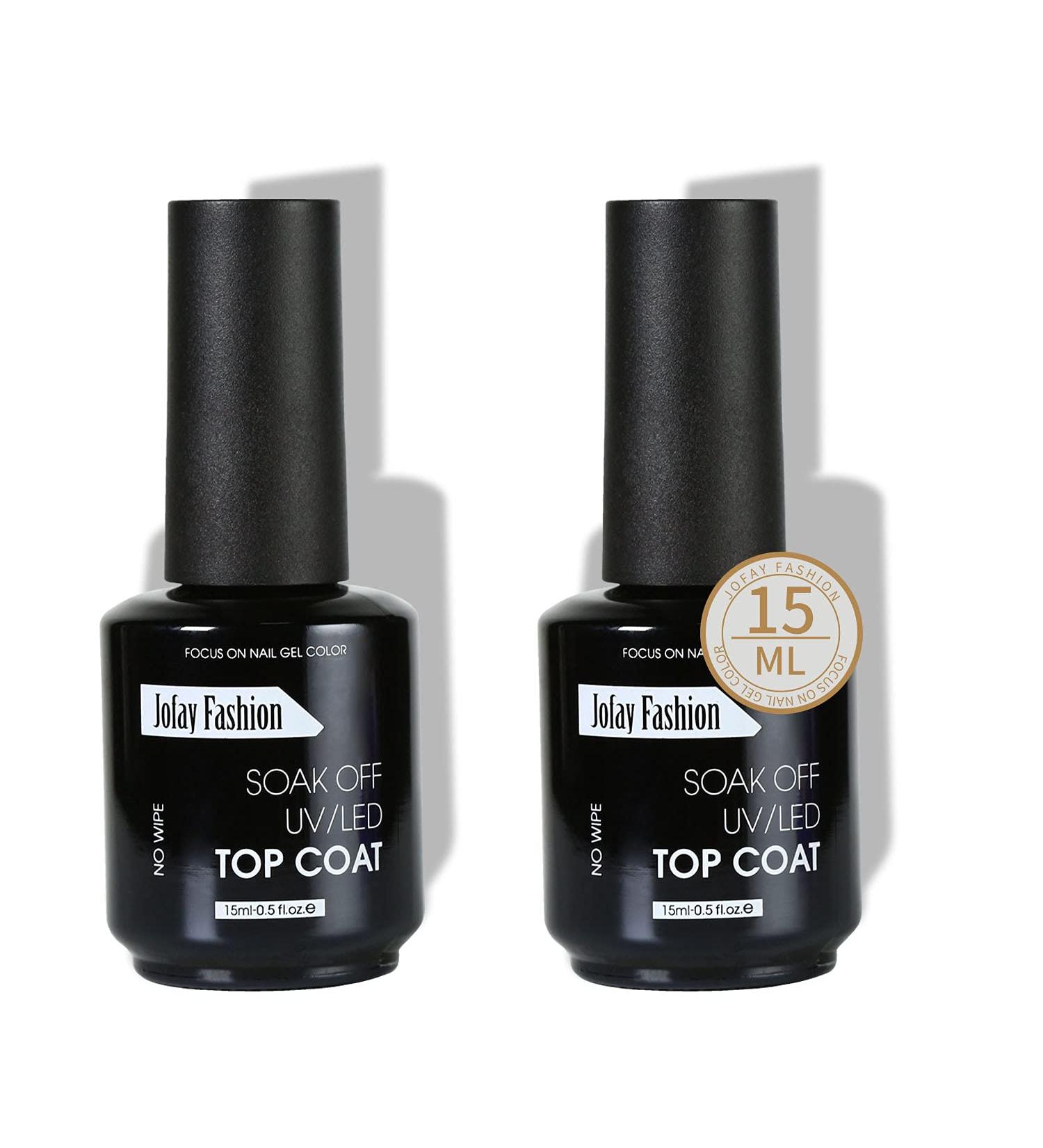 Jofay Fashion No Wipe Top Coat 15ml - Set of 2 Bottles | Long Lasting Glossy Finish | Soak off Gel Nail Polish for DIY Nail Art at Home and Salon Use - Buy Online on GoSupps.com