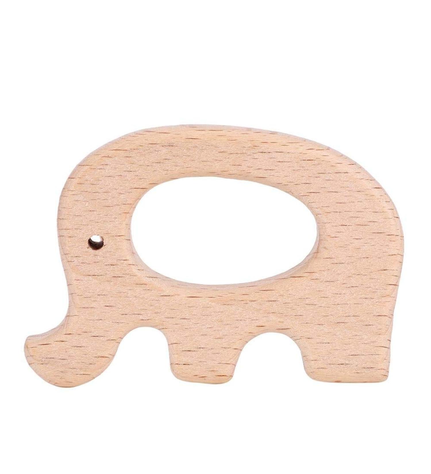 5Pcs Natural Beech Wood Baby Teether Rings - BPA-Free Cute Animal Shapes for Infants Teething (Elephant) - Buy Online on GoSupps.com