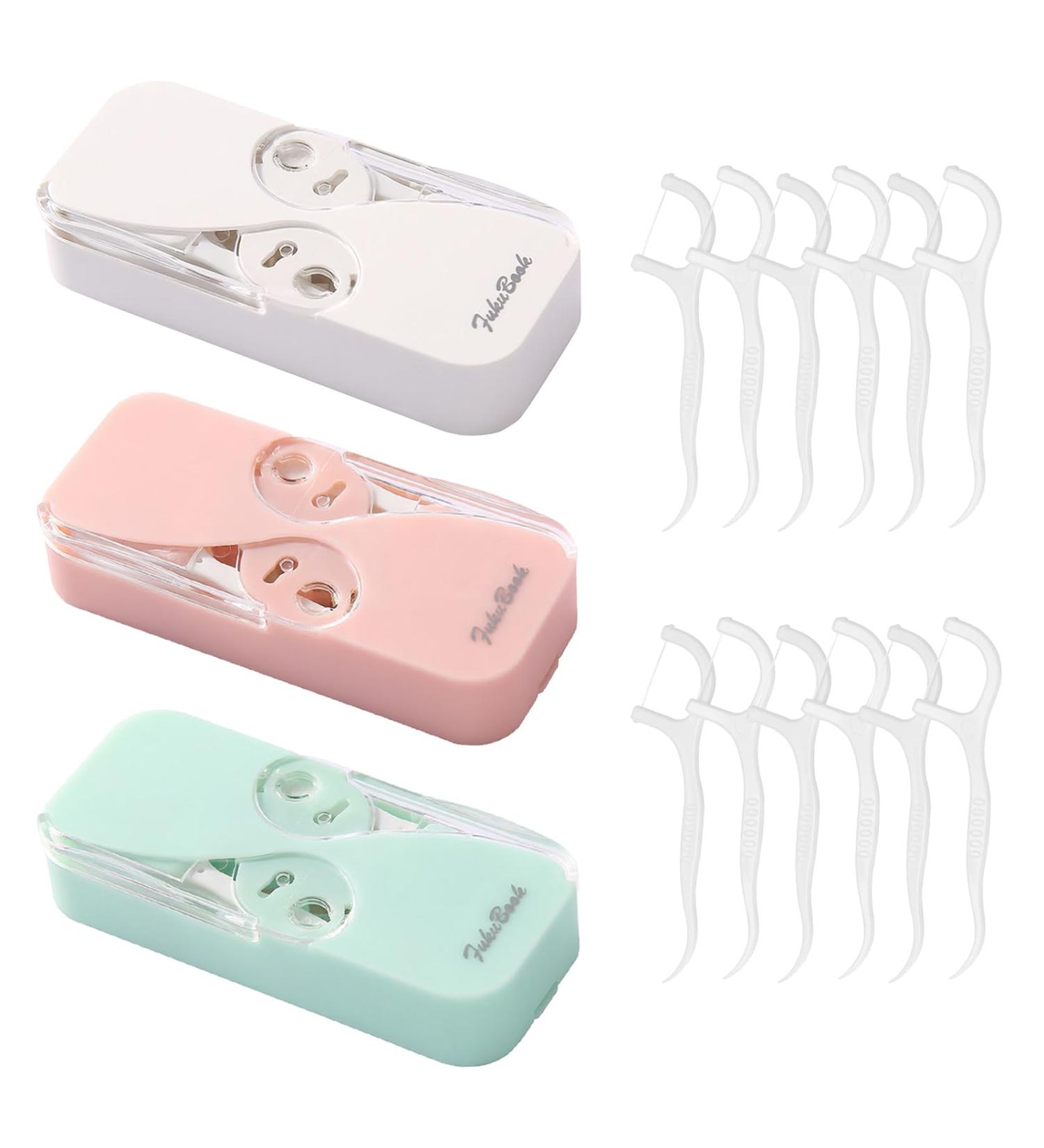Portable Travel Tooth Flap Organizer with 36 Dental Floss Picks - Cool Cooling & Travel Essentials | Discreet Storage in White Pink & Green - Buy Online on GoSupps.com