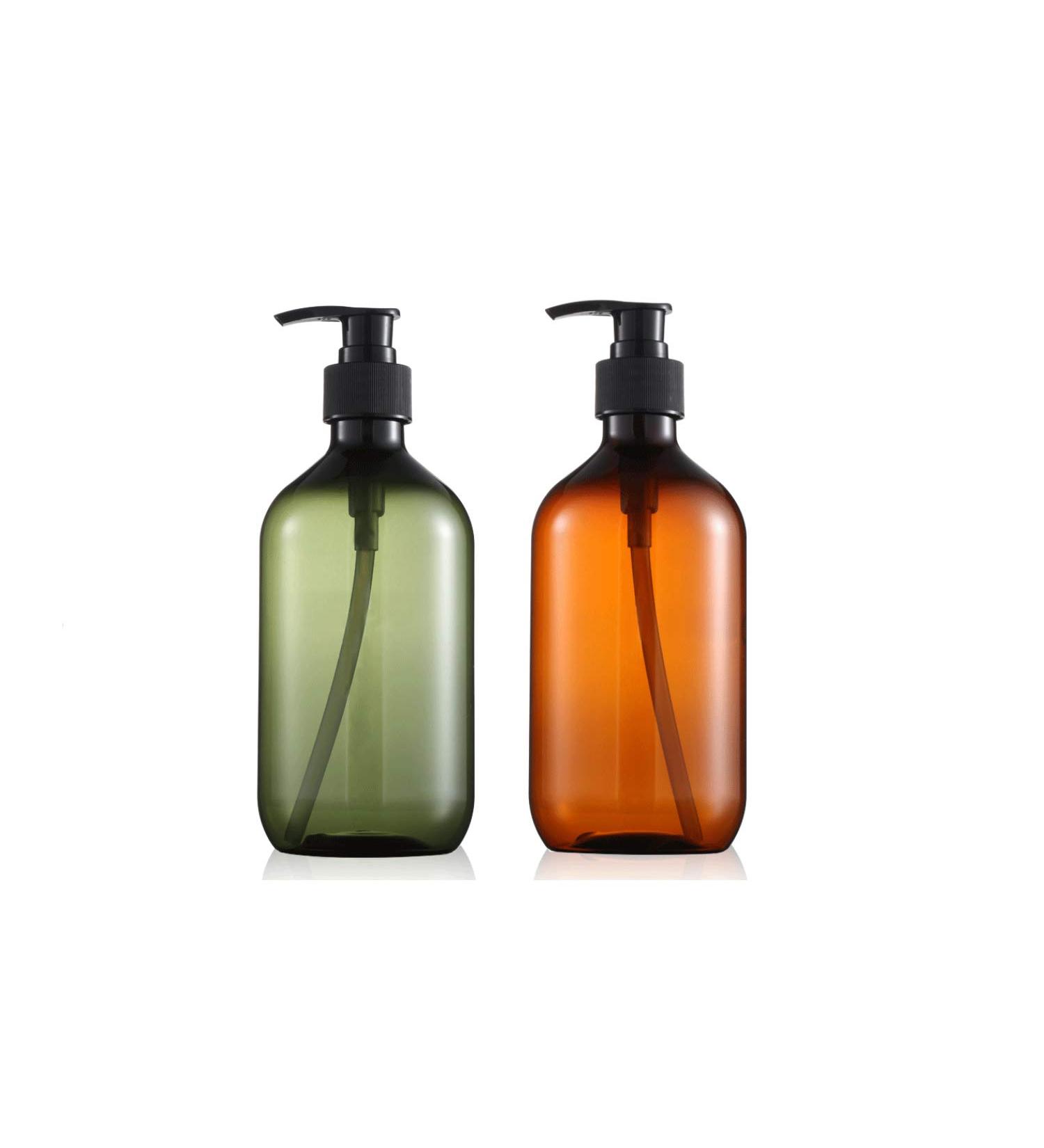 17oz Refillable Hand Soap Bottles with Pump - Set of 2, Amber and Green - Kitchen and Bathroom Dispenser - Buy Online on GoSupps.com