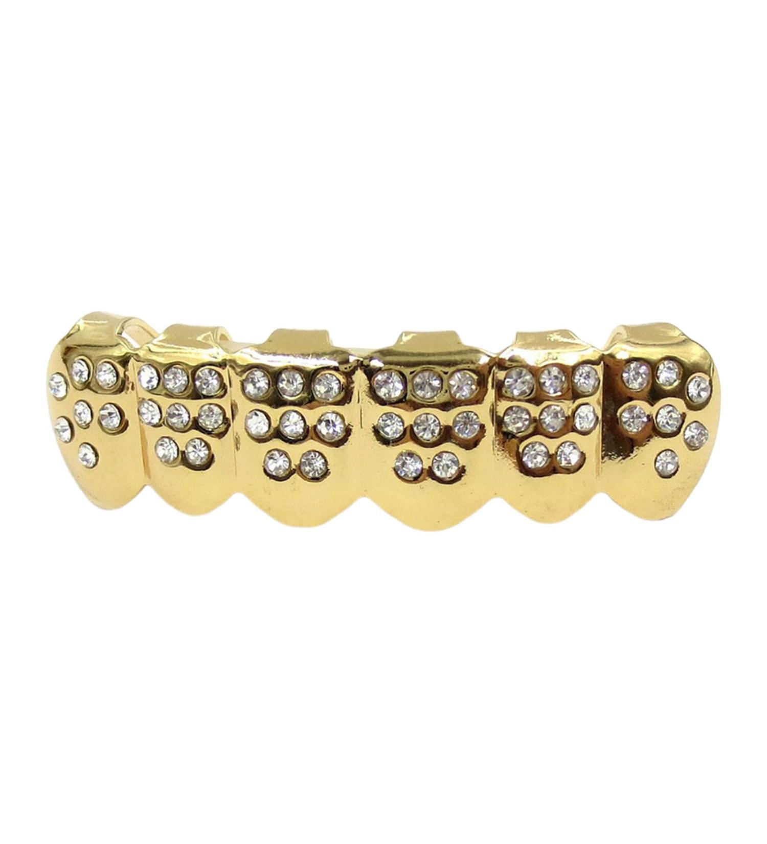 Gold Plated Hiphop Tooth Grillz Caps with Rhinestones Gold Plated Grillz Teeth - Copper Plated Gold Tooth Caps for Cosplay Costumes Portable Mouth Grillz Lower Teeth - Buy Online on GoSupps.com