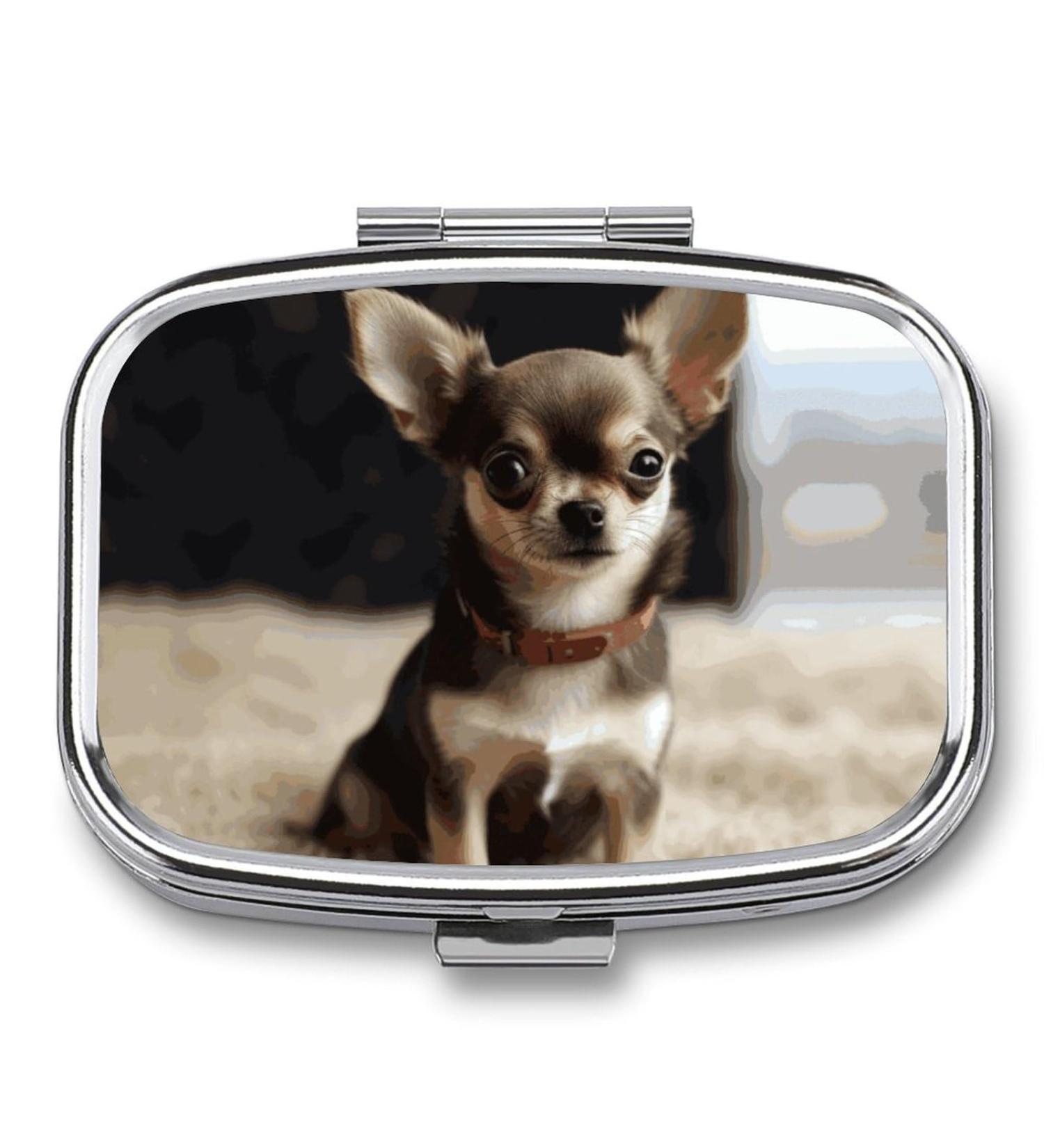 Cute Chihuahua Pill Box | Portable 2 Compartment Medicine Organizer | Travel-Friendly Vitamin Holder for Purse & Pocket - Buy Online on GoSupps.com