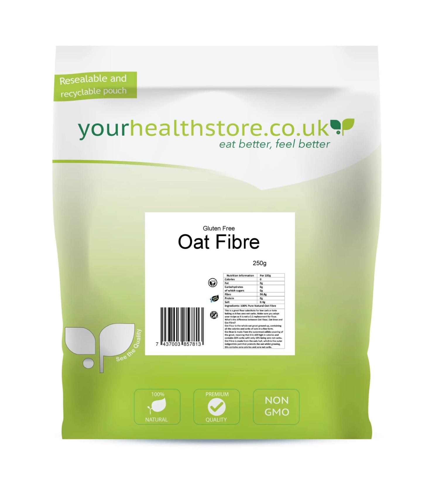 yourhealthstore Premium Oat Fibre 250g Extra Light and Fluffy Great for Keto King Bread Vegan Produced in The EU (Recyclable Pouch) - Buy Online on GoSupps.com