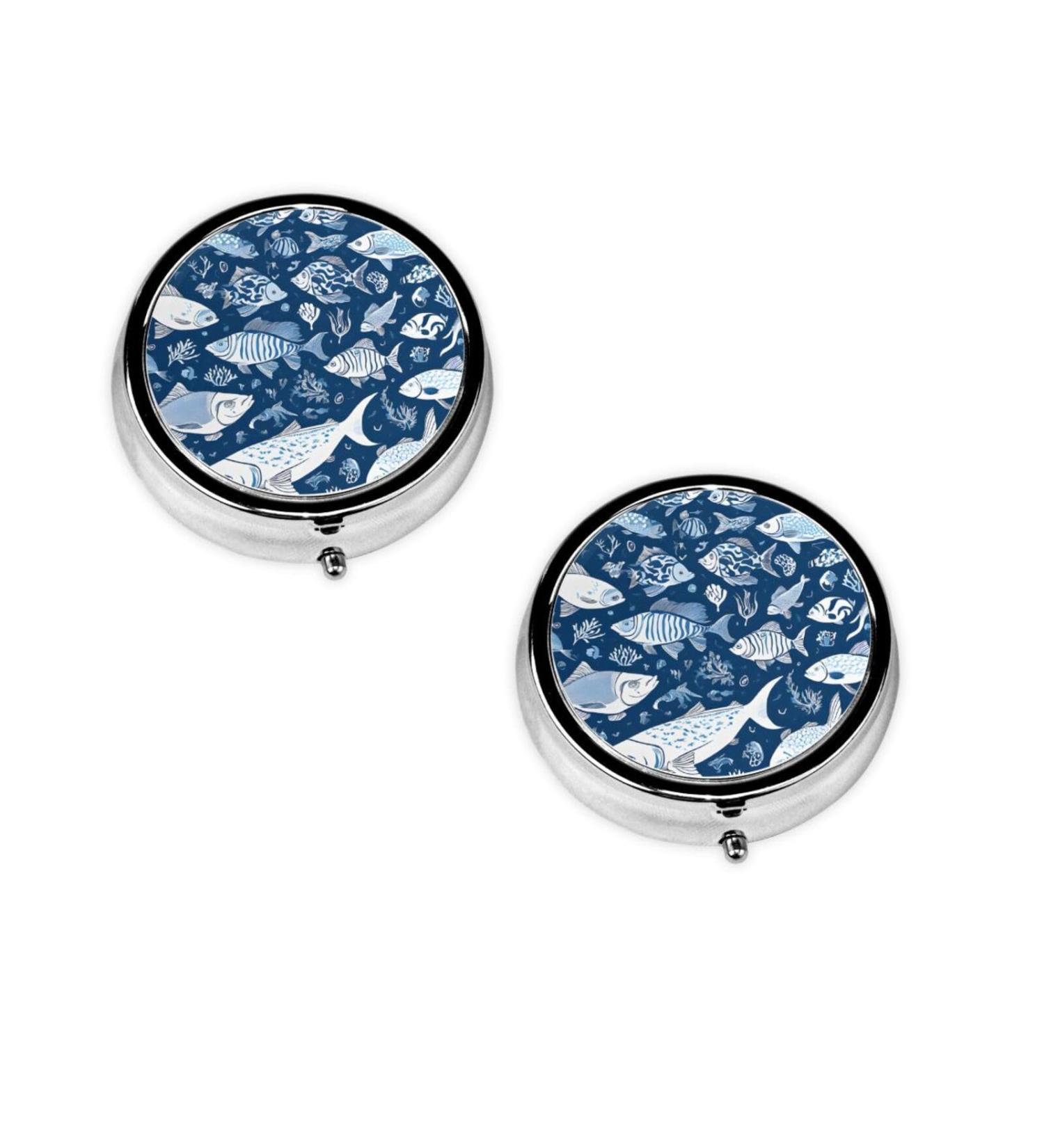 Buy Cute Blue Fish Mini Round Pill Box - 3 Compartment Travel Organizer for Home & Office - Buy Online on GoSupps.com