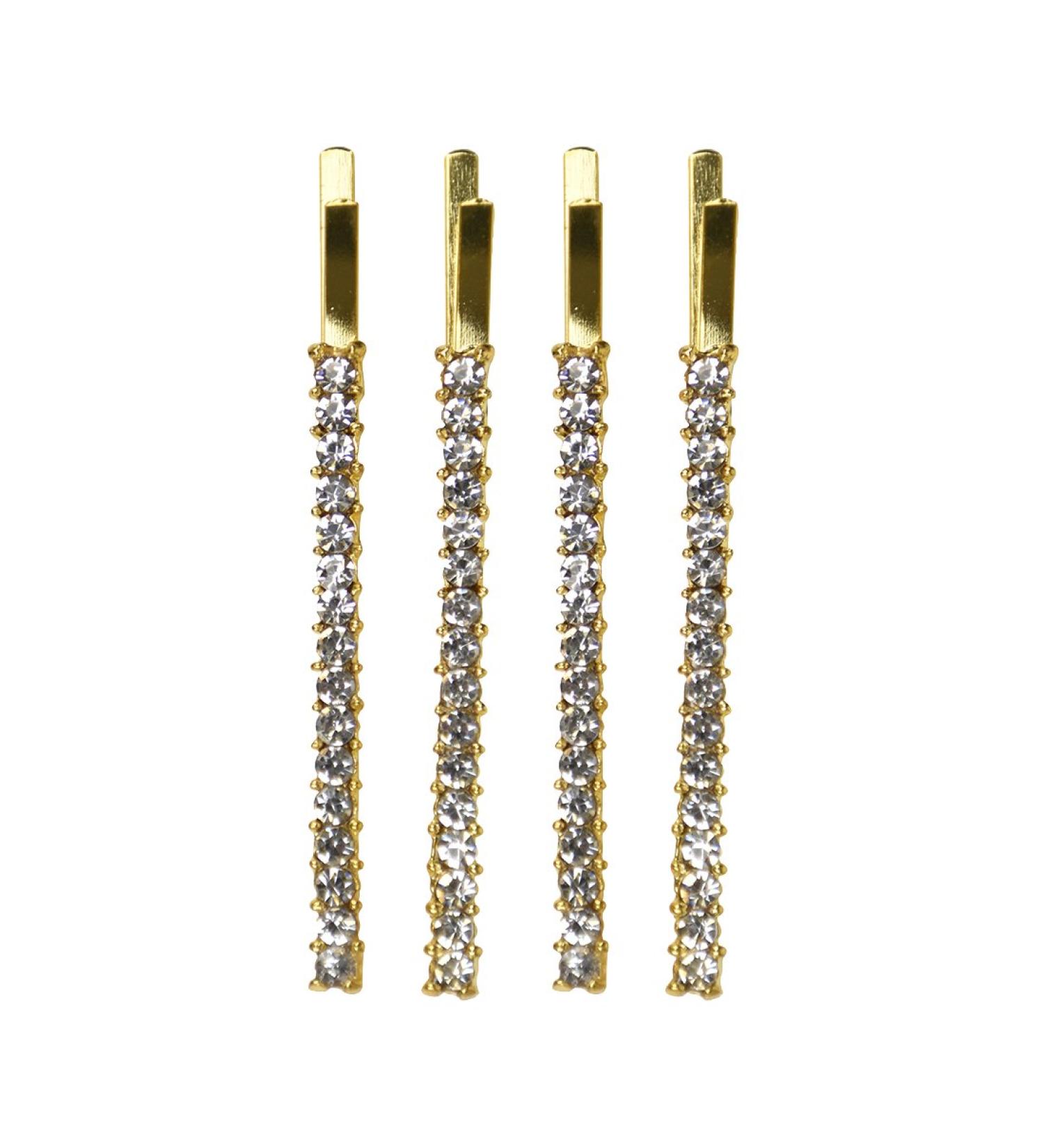 Clear Rhinestone Studded Gold Hair Barrette Bobby Pin Clip - 4 Count - Buy Online on GoSupps.com