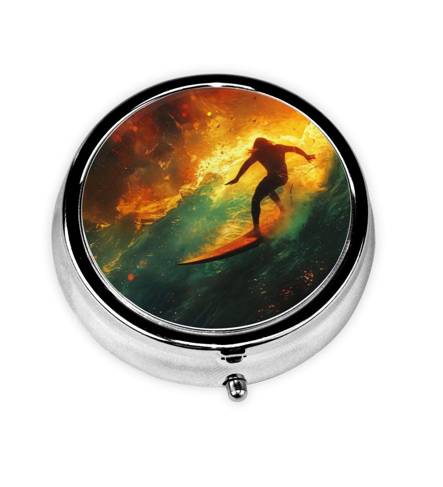 Wave Surfing Portable Metal Pill Box - Mini 3-Compartment Design for Small Pills | Travel Essential - Buy Online on GoSupps.com