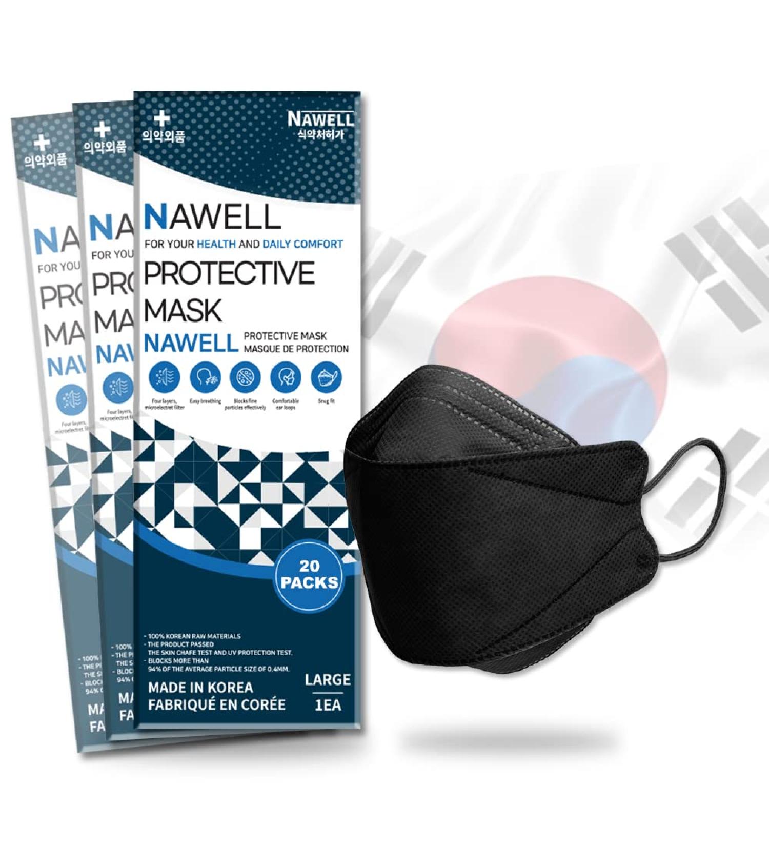  20 Packs NAWELL 4 Layer Filter Structure Lightweight Face Mask Made in Korea 20 Individually Packaged Black - Buy Online on GoSupps.com