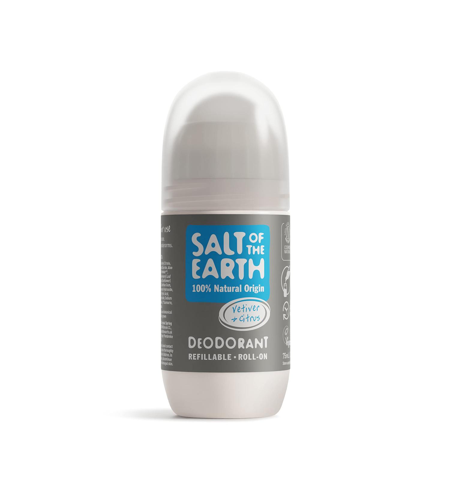 Salt of the Earth Refillable Deodorant Roll-On Vetiver & Citrus - 100% Natural, Eco-Friendly, Vegan. Men, Women & Kids - 75ml - Buy Online on GoSupps.com