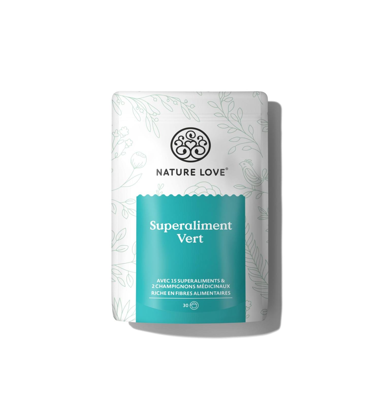 NATURE LOVE Green Superfood - 300g - 15 Superfoods 2 Medicinal Mushrooms Including Barley Grass Spirulina Moringa - No Flavor Sweetener No Added Sugar - Vegan Lab Controlled - Buy Online on GoSupps.com