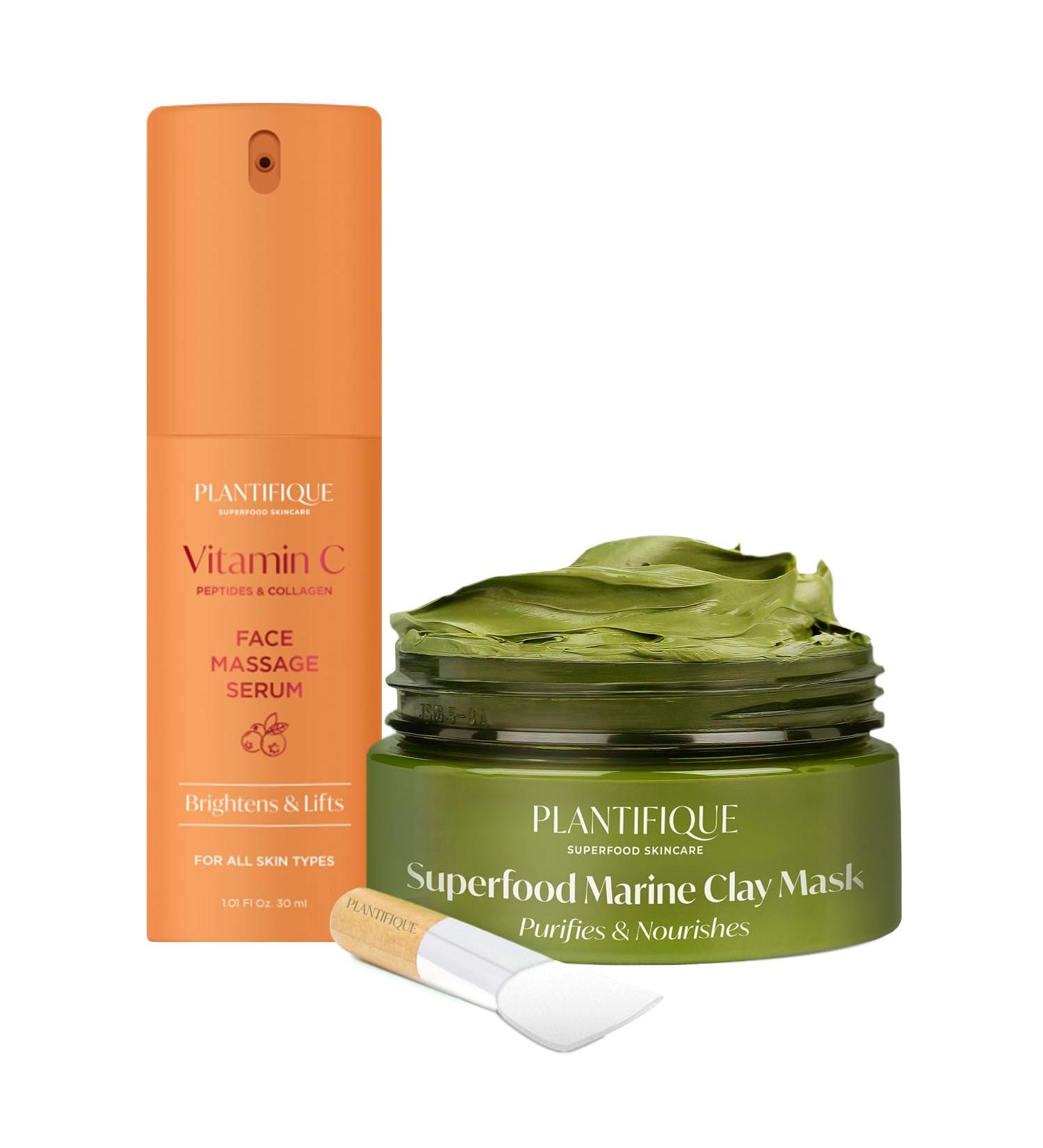 PLANTIFIQUE Korean Vitamin C Face Massage Serum and Korean Skin Care Detox Face Mask with Avocado & Superfoods - Buy Online on GoSupps.com