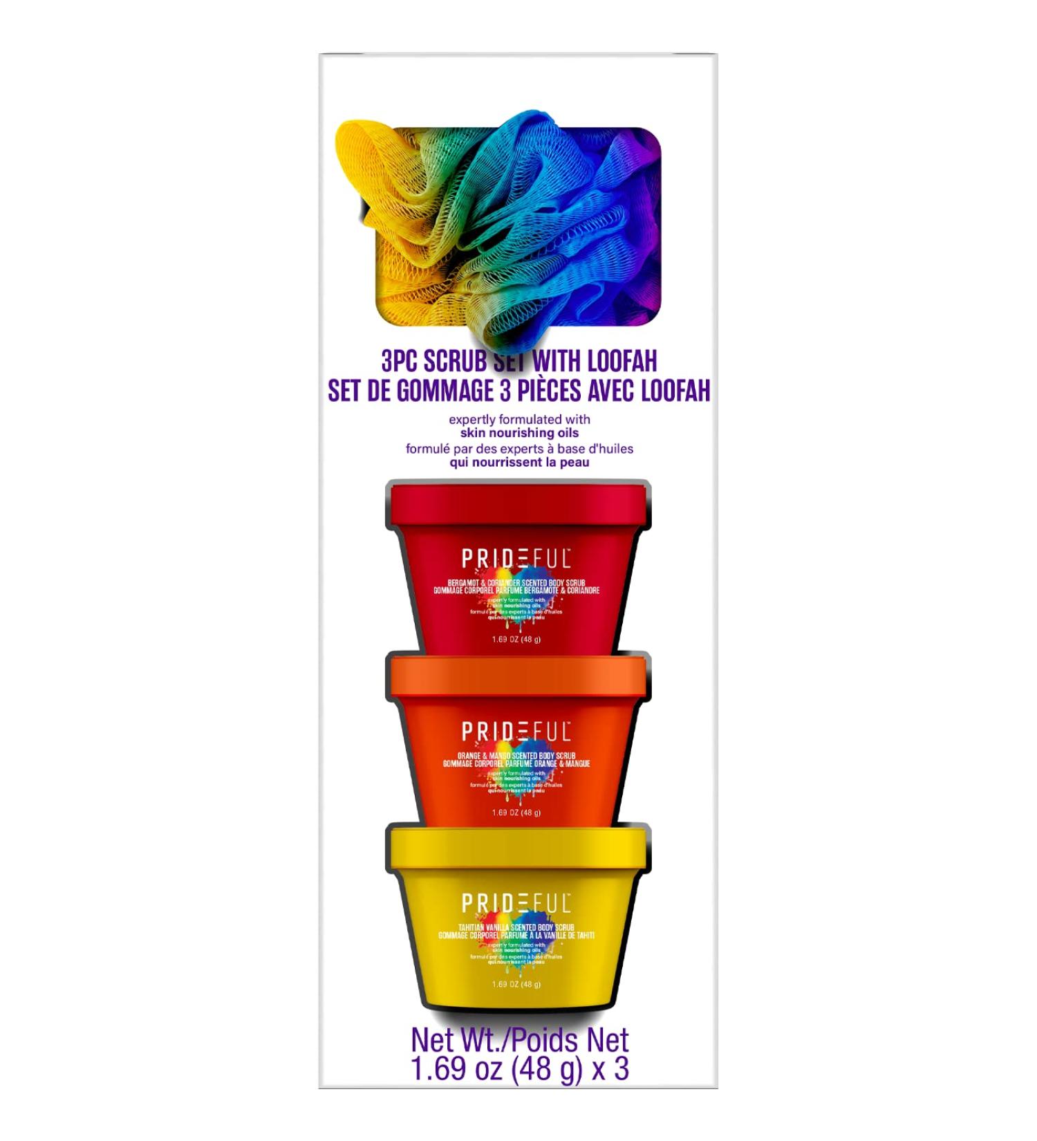 Prideful 3pc Body Scrub with Mesh Sponge Loofah
