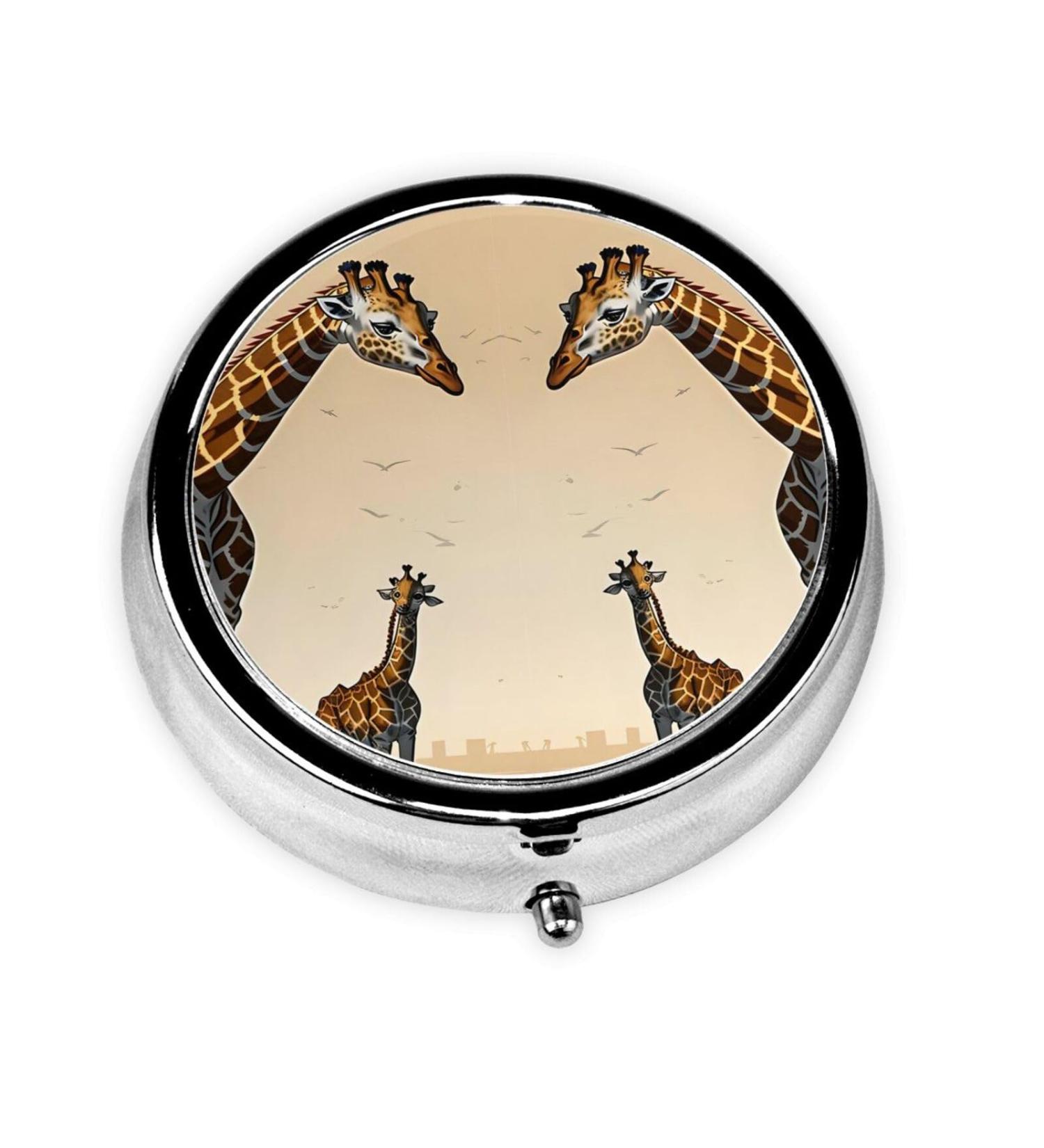 Mother and Child Giraffe Round Pill Box - Portable 3-Compartment Organizer for Travel & Purse - Buy Online on GoSupps.com