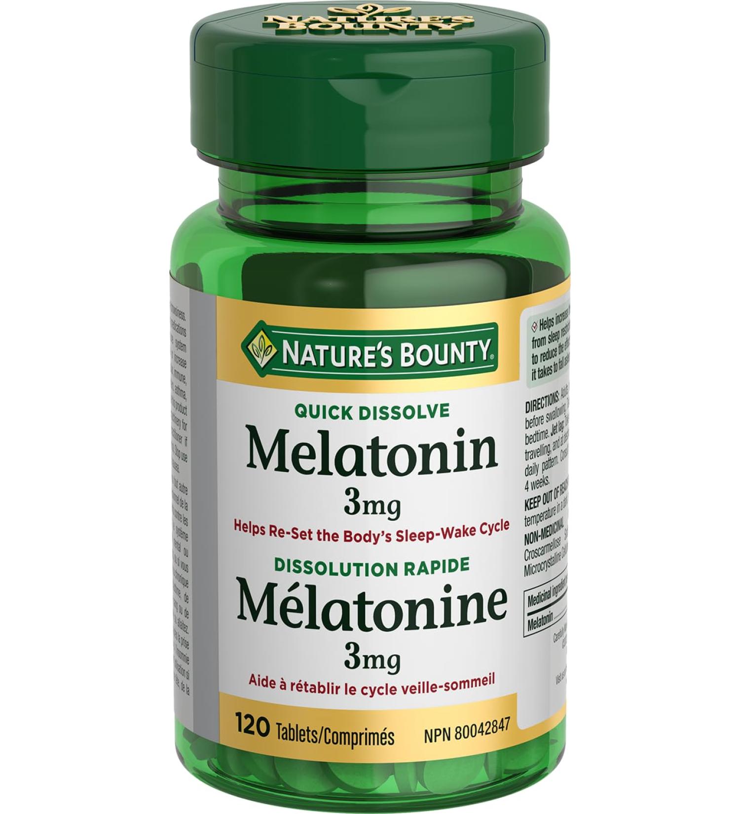 Nature's Bounty Melatonin Pills Supplement Helps Reset Body's Sleep Wake Cycle 3mg 120 Tablets - Buy Online on GoSupps.com