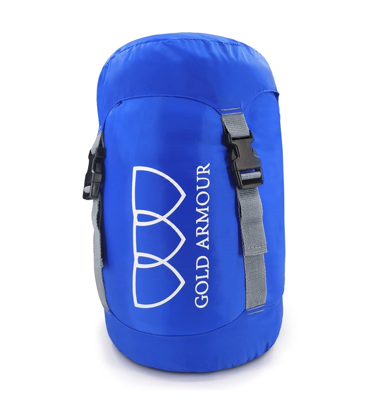 Gold Armour Nylon Compression Stuff Sack - Lightweight Sleeping Bag Compression Sack for Travel, Camping, Backpacking - Blue - 8L/15L/20L/35L - Buy Online on GoSupps.com