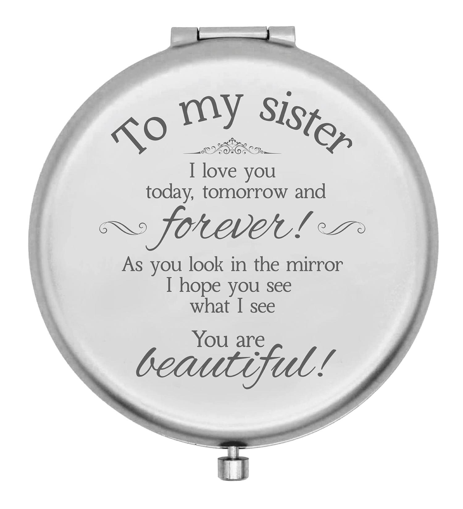 Sister Gift: Round Compact Mirror for Bridesmaid Wedding Day - 2-Sided 2.6 Handheld Silver Mirror with 1x/2x Magnification - Buy Online on GoSupps.com