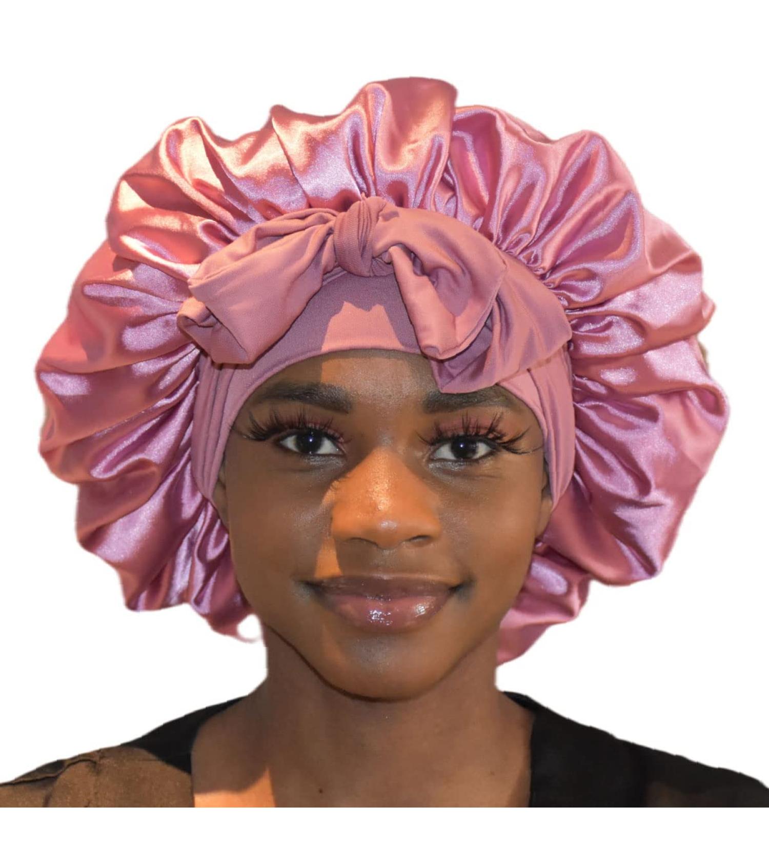 Satin Silk Bonnet for Sleeping - Queen Size Night Sleep Cap for Women with Stretchy Tie Band - Rose Gold - Buy Online on GoSupps.com
