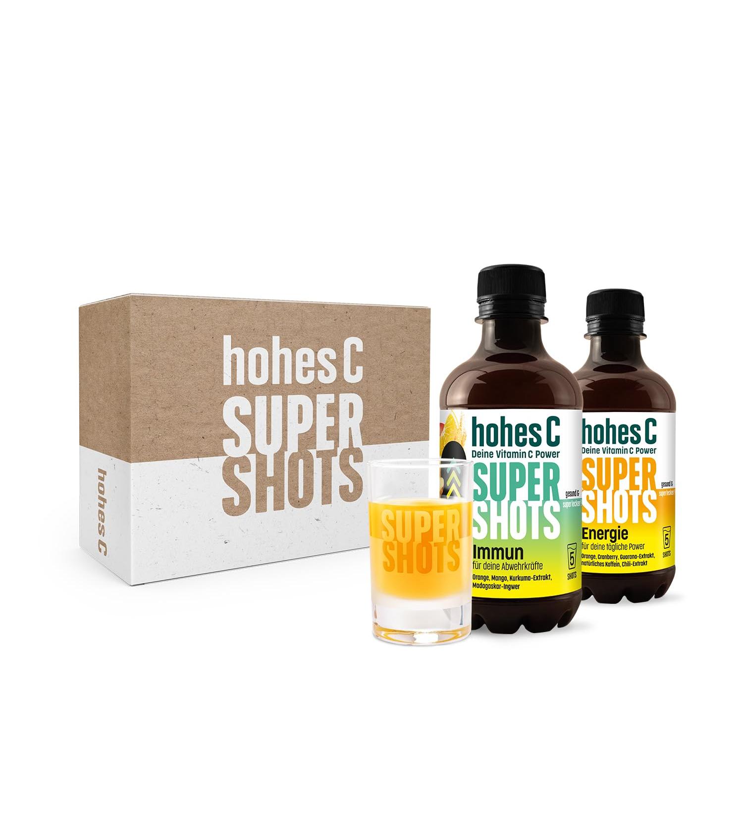 Hohes C Super Shots Gift Set - Immun & Energy Boost with Shot Glass | Orange Mango Ginger Cranberry Guarana Chili - International Shipping Available - Buy Online on GoSupps.com
