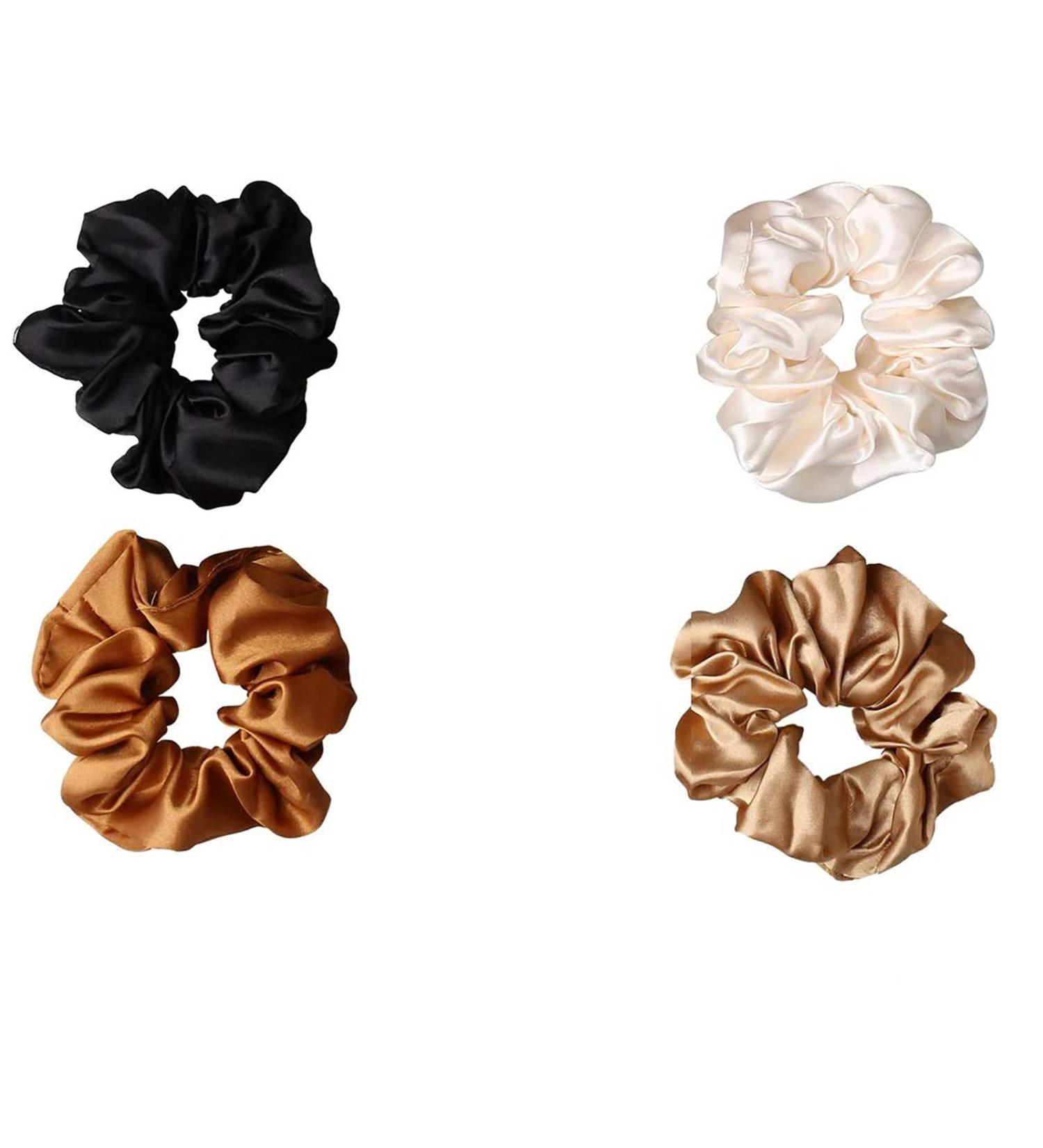Skinny Hair Scrunchies Satin Elastic Soft Hair Ties Scrunchy Hair Bands Ponytail Girls Luxurious Scrunchie Set Silk Hair Scrunchies for Frizz Prevention (black +Creamy-White +Champagne + Bronze) - Buy Online on GoSupps.com