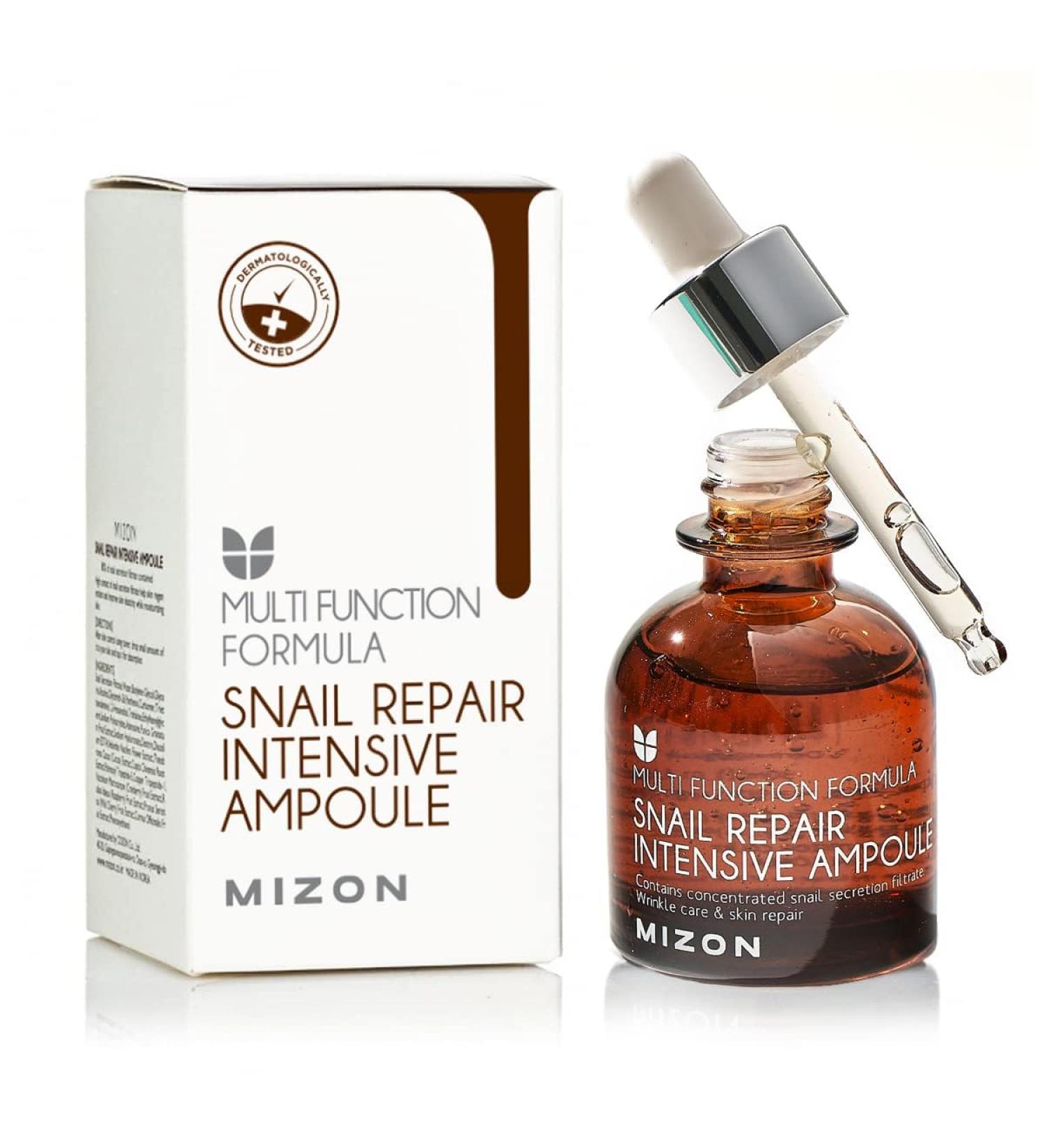MIZON Snail Intensive Ampoule (30ml) - 80% Snail Slime Extract Repair Serum - Anti-Aging Collagen & Elastin Boost - Korean Skincare - Buy Online on GoSupps.com