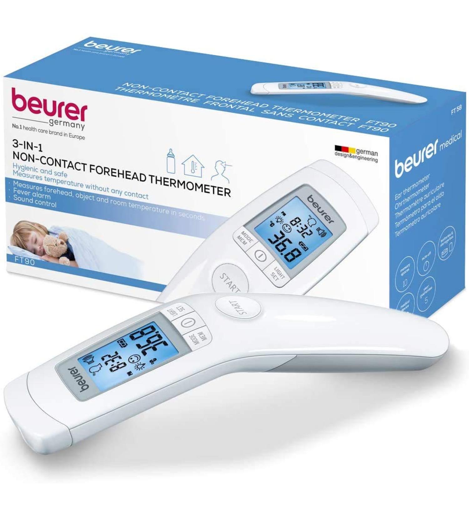 Beurer 3-in-1 Digital Thermometer - Non-Contact Infrared Thermometer w/Memory Slots - Large Display w/Fever Alarm High Accuracy Forehead Thermometer for Adults and Kids (Forehead) - Buy Online on GoSupps.com
