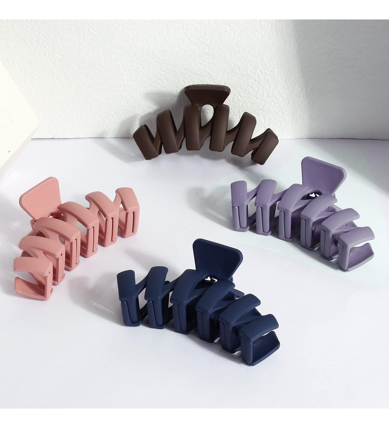 SuPoo 4pcs Large Claw Hair Clips for Thick Hair - Strong Hold Matte Jumbo Jaw Clip Set for Women - Ideal Hair Accessories - Gifts - Brown, Blue, Purple, Pink - Buy Online on GoSupps.com