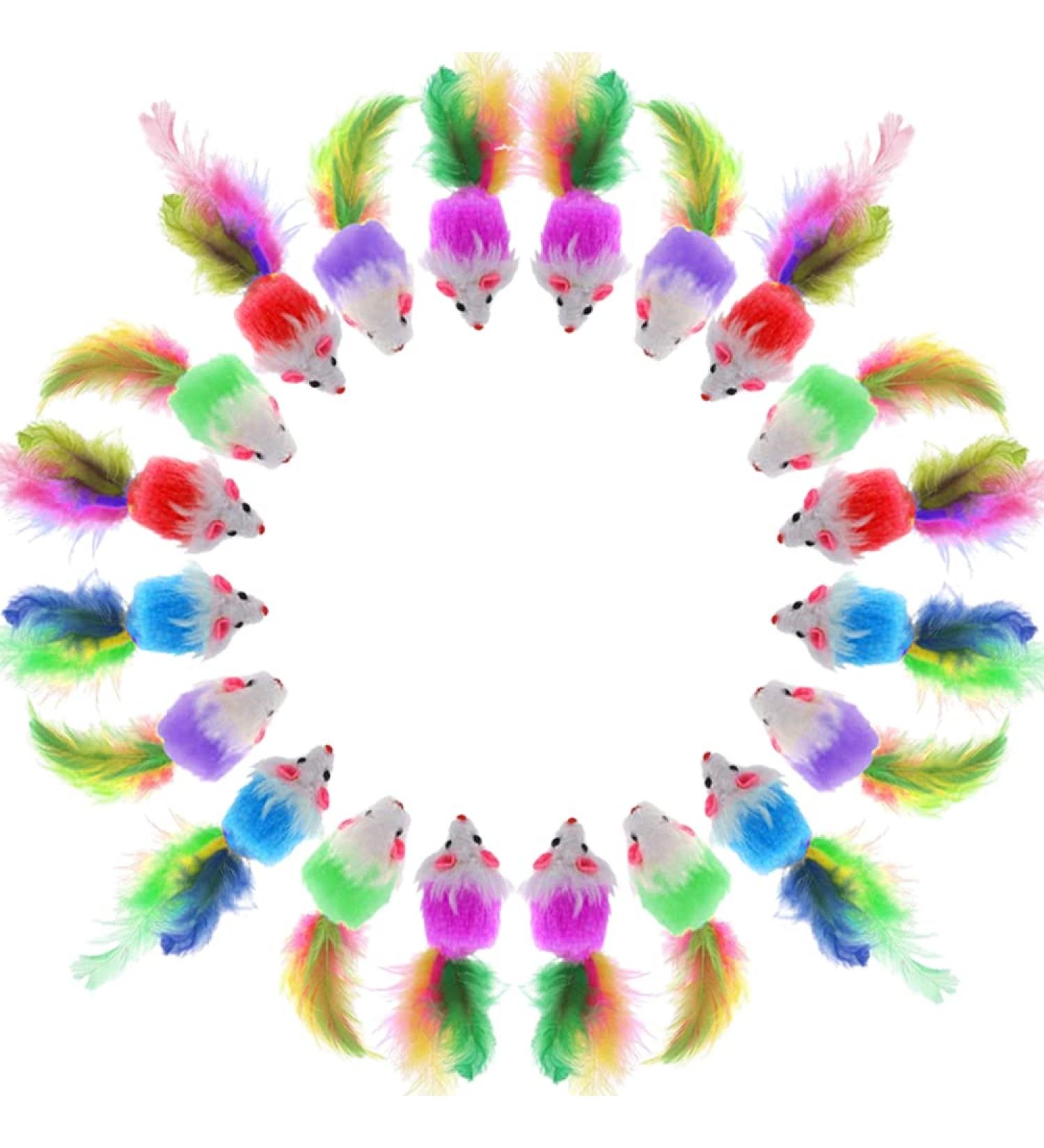 Neikafan Dofu 20 Pcs Furry Mouse Cat Toys Interactive Cat Toys Mouse Rattle Mice for Cat Animals Hunter Toy with Feather Tail for Cats Kittens Play Kick Bite Chew( Assorted Color ) - Buy Online on GoSupps.com