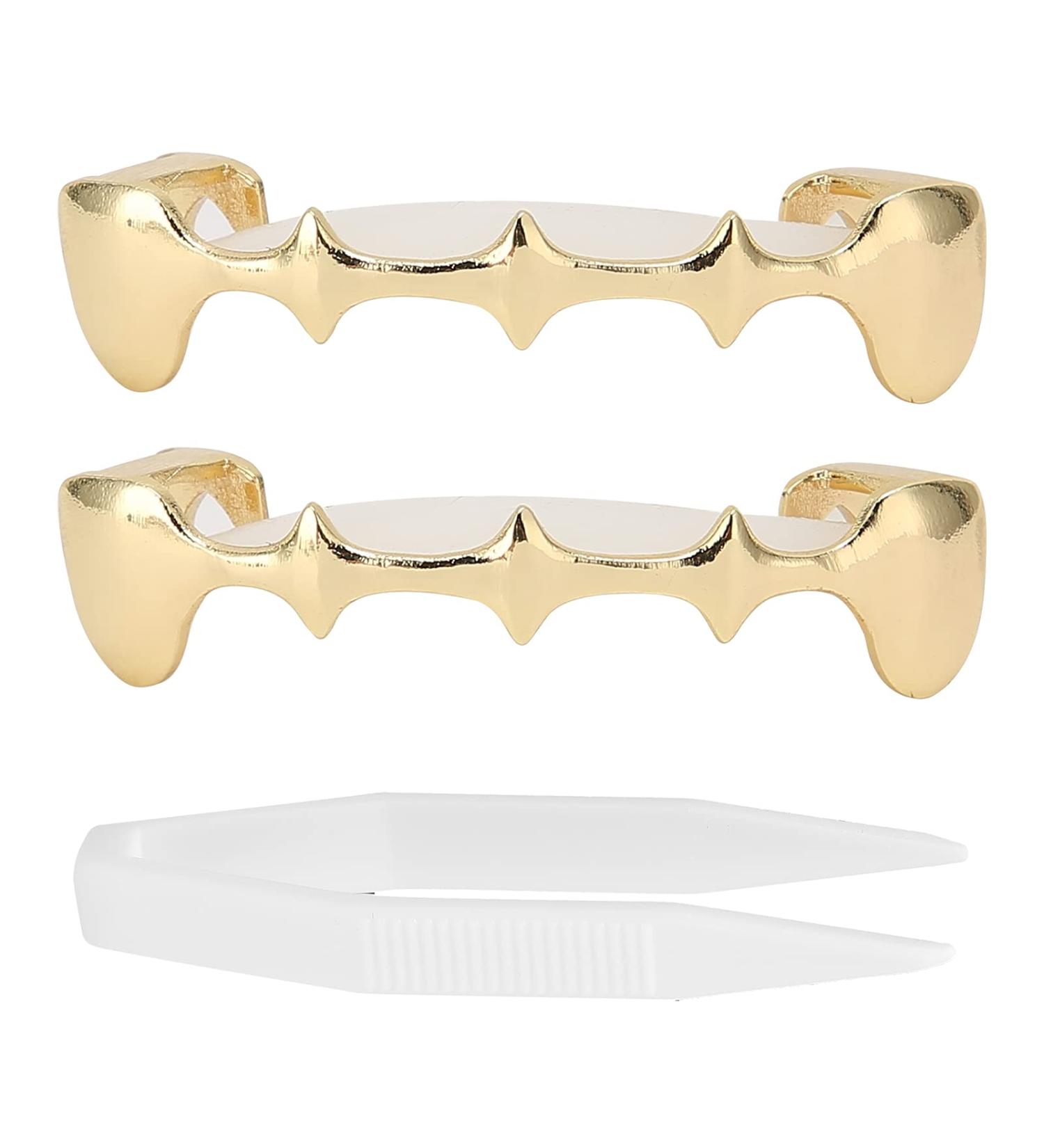 Custom Fit Vampire Hip Hop Teeth Grillz Set - Gold Dracula Teeth for Rappers & Halloween Cosplay - Buy Online on GoSupps.com