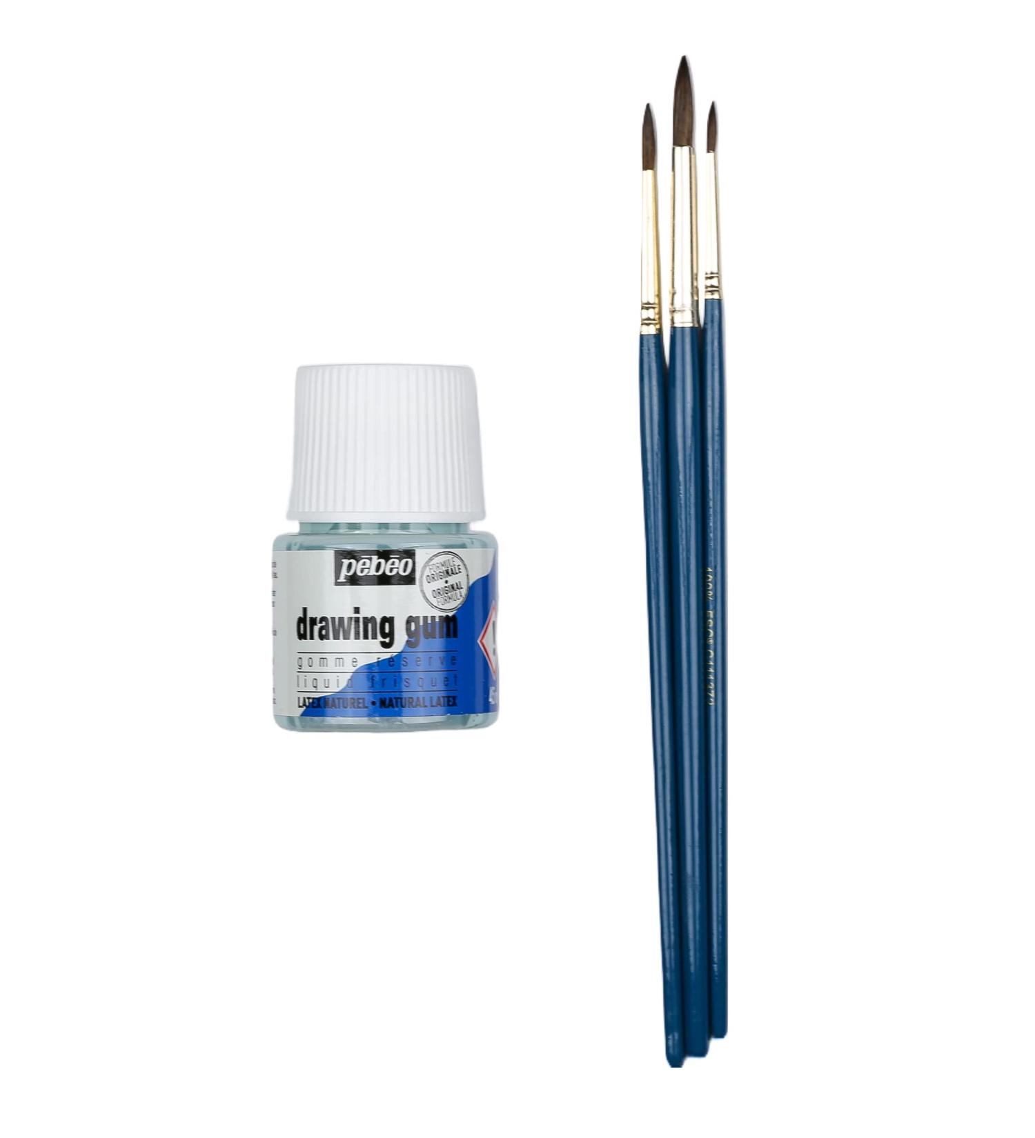 Pebeo Easy Peel Liquid Latex Masking Fluid for Ink, Watercolor & Gouache - 45ml Bottle with Natural Brushes - Fine Arts Supplies - Buy Online on GoSupps.com