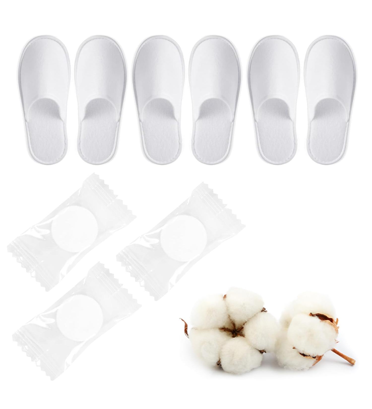 Buy Karells Disposable Terry Slippers - White Hotel & Spa Slippers Set (3 Pairs + 3 Compressed Towels) - Non-Slip Universal Size for Home & Guests - Buy Online on GoSupps.com