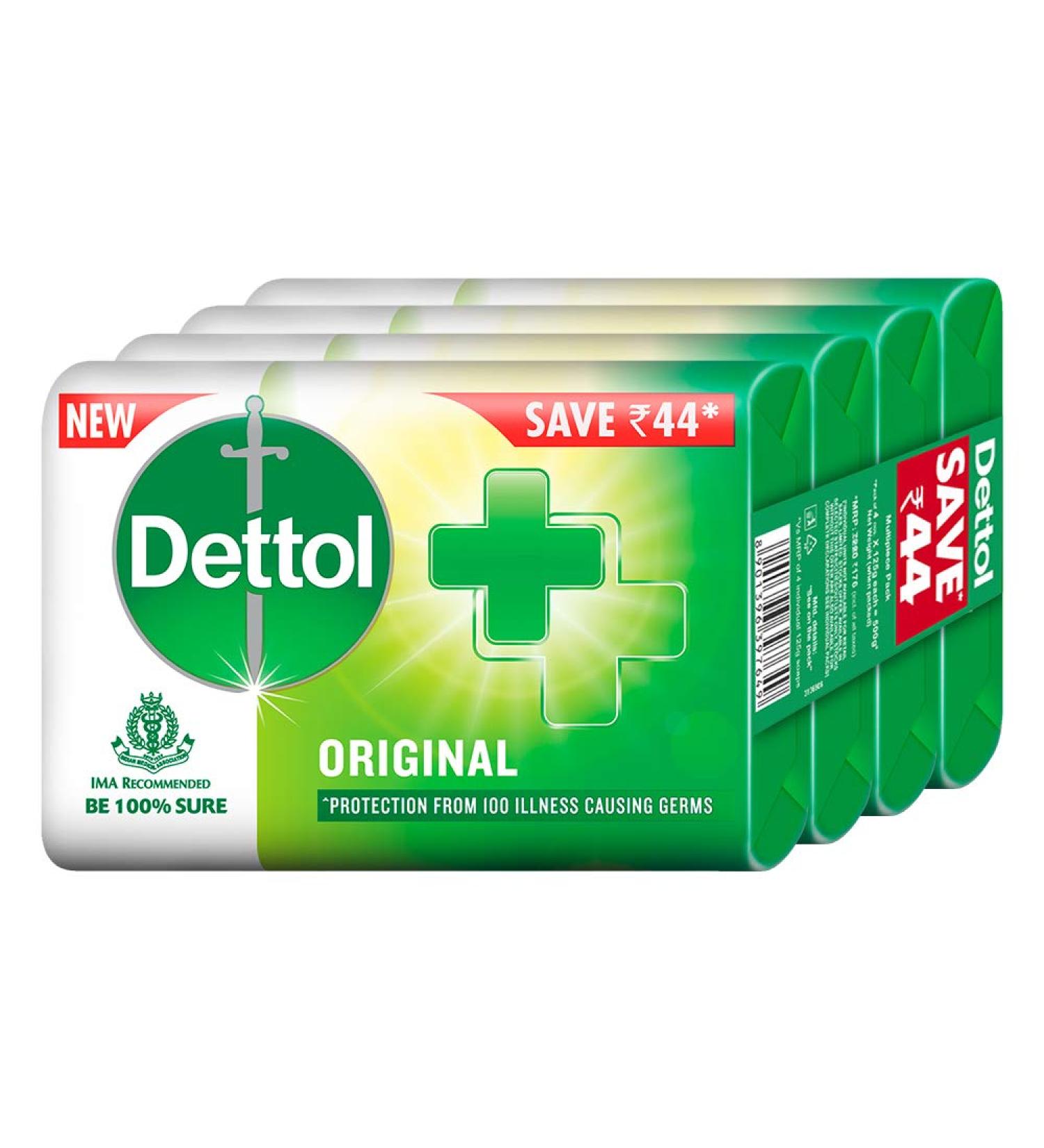 Dettol Bathing Soap Original 125gm Pack of 4 - Buy Online on GoSupps.com