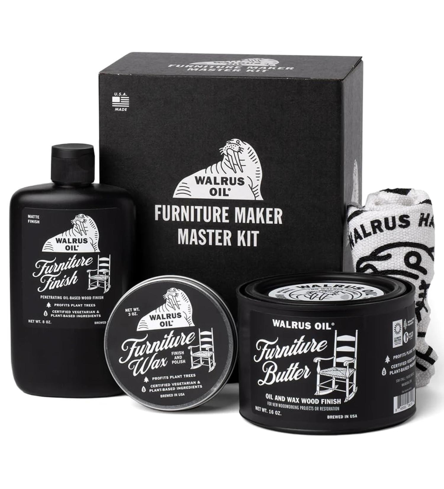 Walrus Oil Furniture Finish Master Kit - Complete Set with Finish Butter Wax Rag & Box for Ultimate Wood Care - Buy Online on GoSupps.com