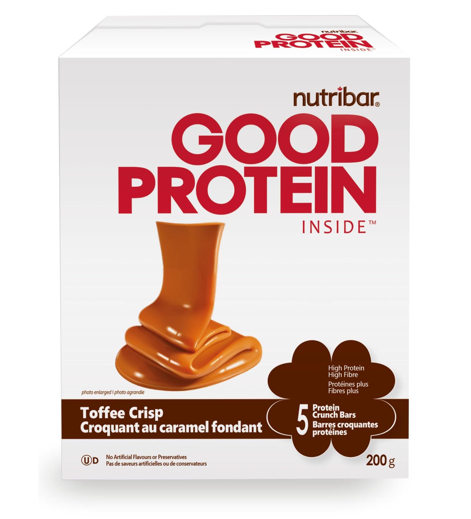 Nutribar Good Protein High Protein Bars 13g of Protein Toffee Crisp 5 Bars 200 gram Toffee Crisp - Buy Online on GoSupps.com