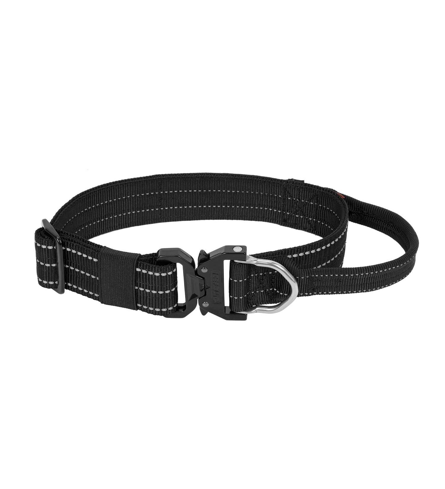 Icefand Tactical Dog Collar - Heavy Duty Training Collar with Handle - Large Reflective Black - Quick Release Metal Buckle - Nylon Webbing - Integrated D-Ring - Buy Online on GoSupps.com