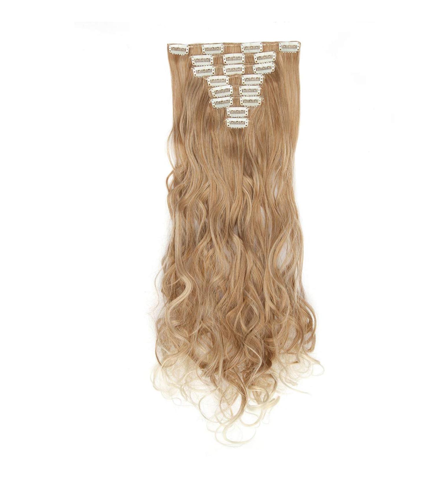 Shop Clip-In Hair Extensions | Real & Synthetic Wavy 60cm Tressen - Sand Brown & Bleach Blonde - Full Head Coverage - Buy Online on GoSupps.com