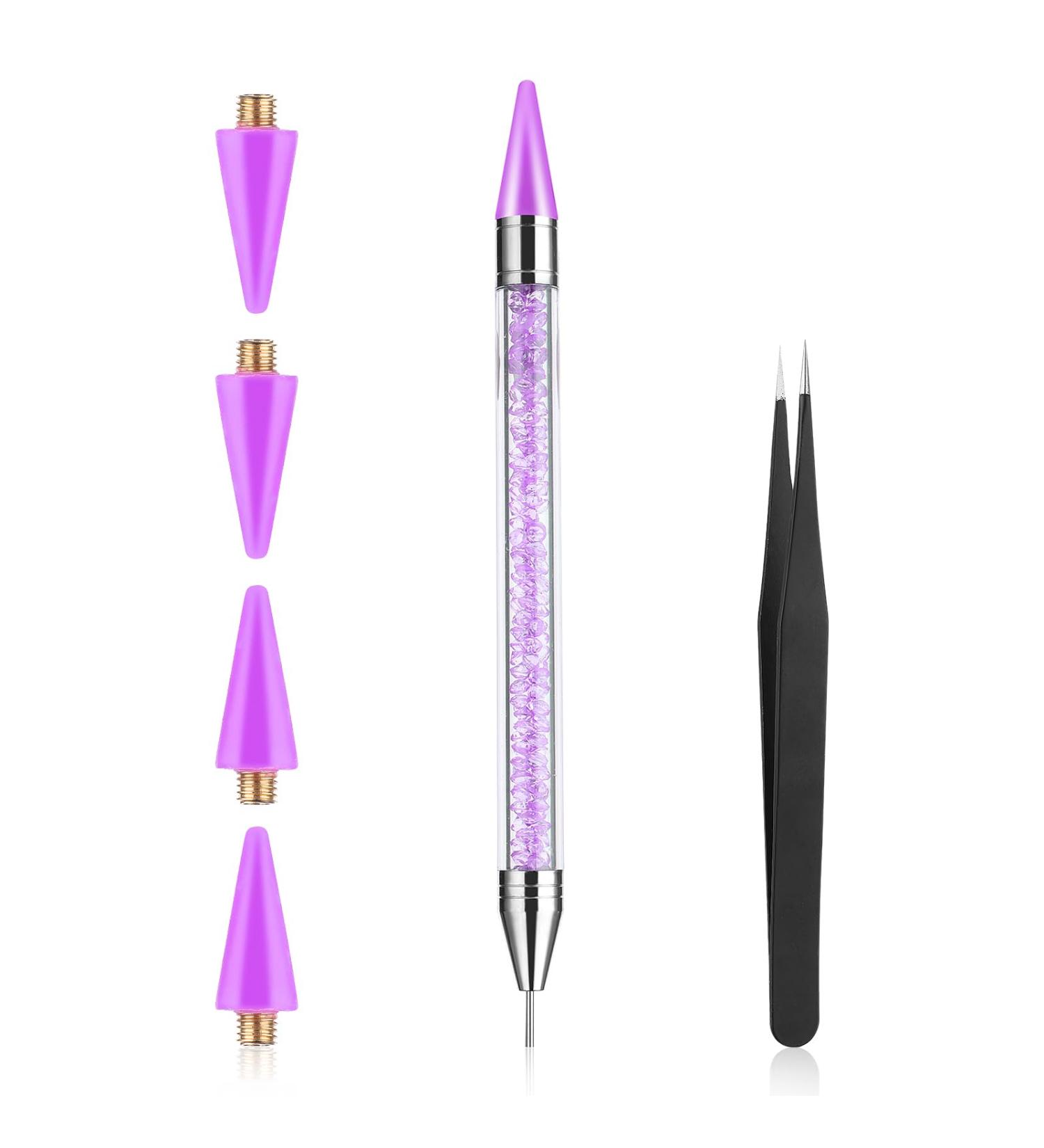 Prasacco Rhinestone Picker Tool Rhinestones Applicator Tools Rhinestone Picker Dotting Wax Pen Nail Art Tool with 4 Purple Replaceable Wax Head and 1 Tweezer for DIY Nail Art Tool - Buy Online on GoSupps.com