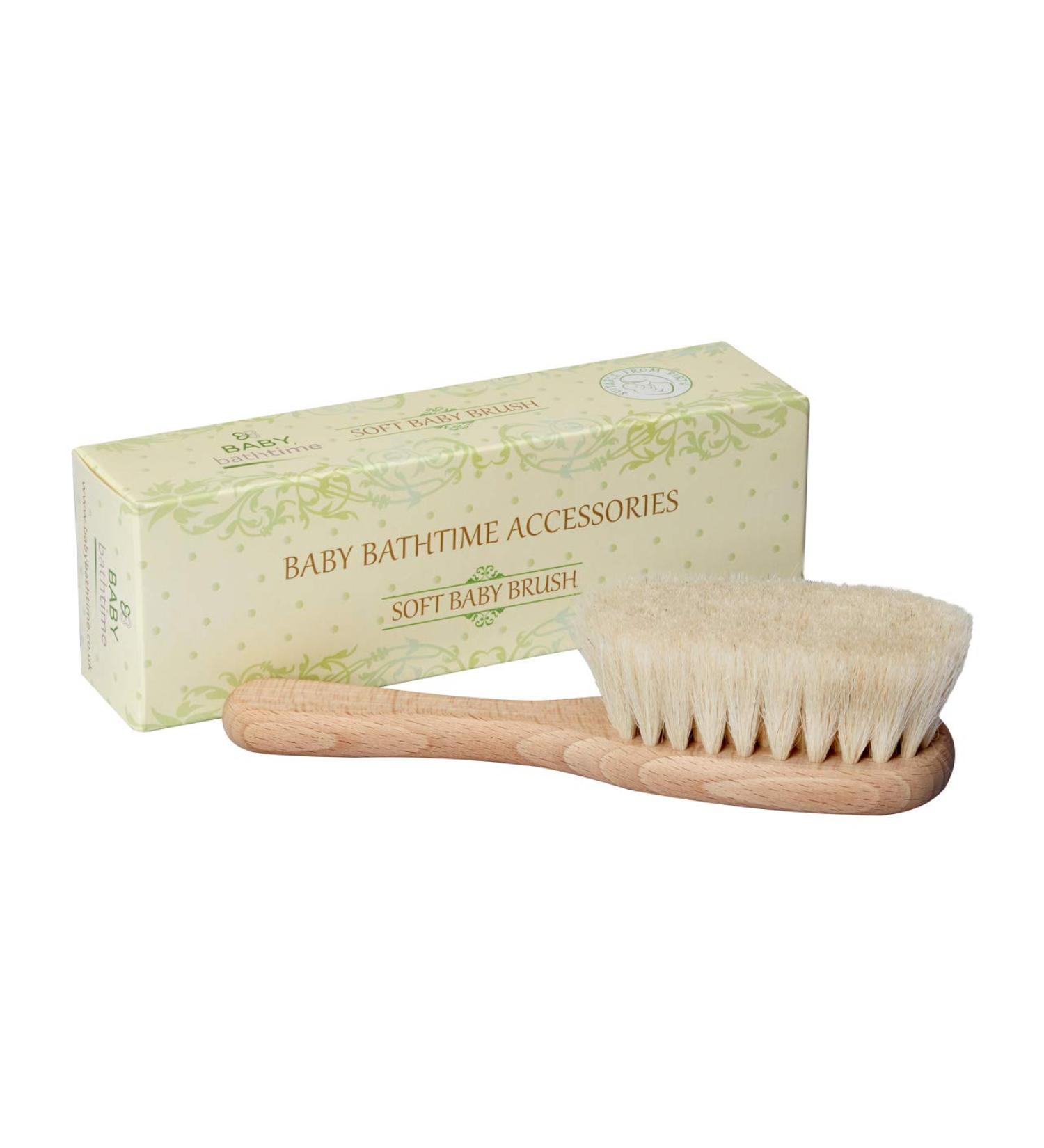 Baby Bathtime Baby Hair Brush Goat Hair Bristles Natural Beechwood Handle Soft Goat's Bristles
