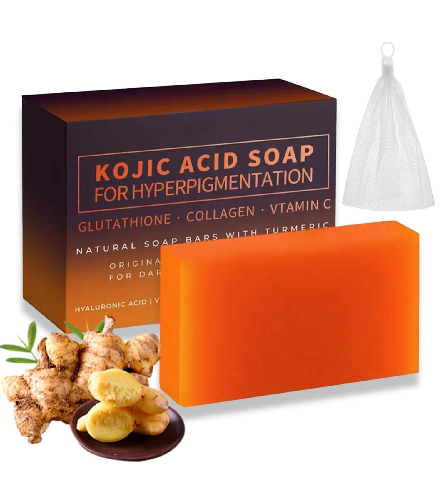 Ninnyi Turmeric Kojic Acid Dark Spot Remover Soap Bars Moisturizing Skin Lightening with Bubble Net - Buy Online on GoSupps.com
