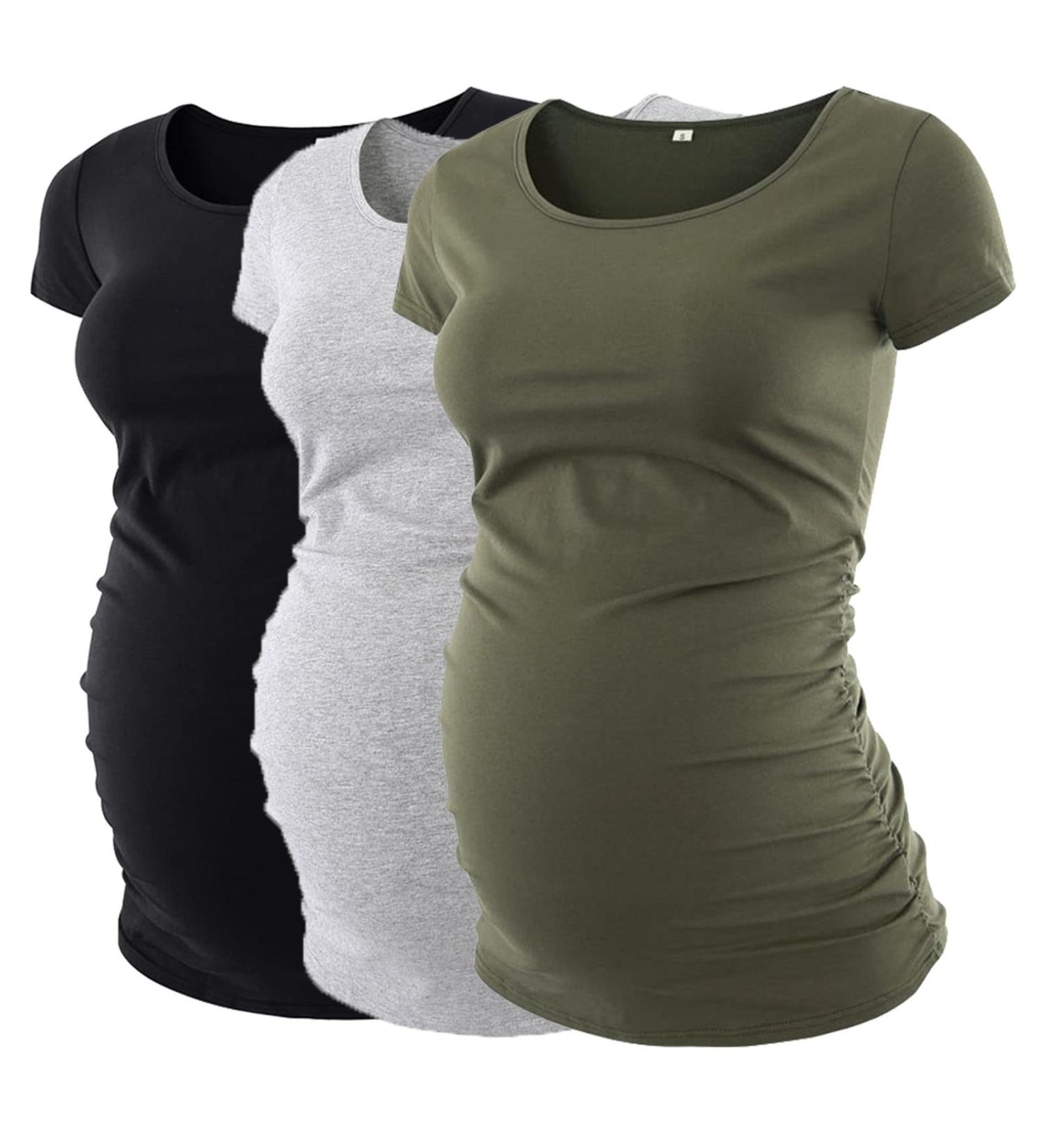 Love2Mi 3PCS Maternity Shirt Short Sleeves Casual Maternity Tops XL - Black, Gray, Army Green - Buy Online on GoSupps.com