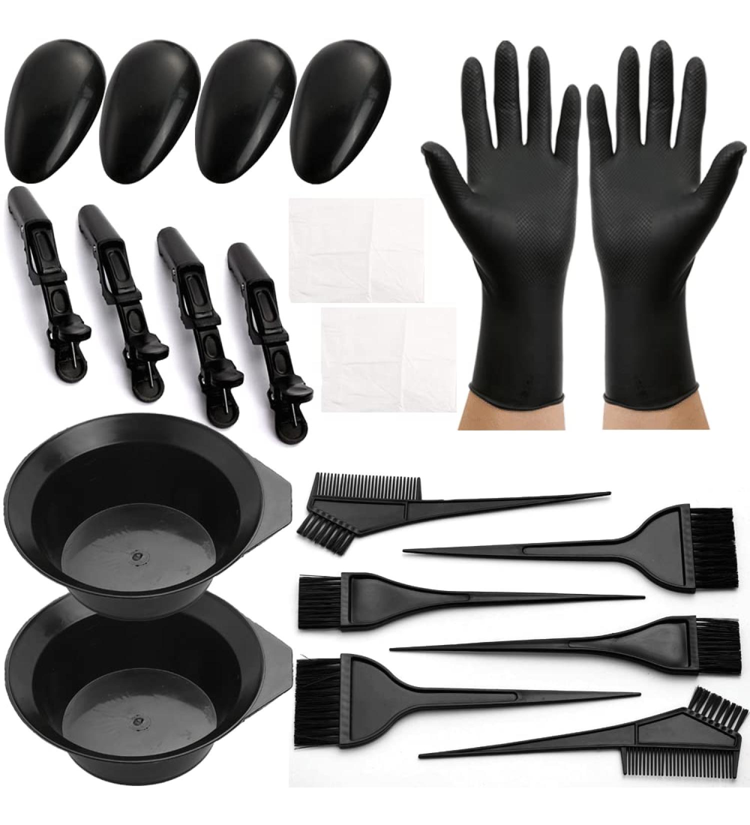 Borogo 20-Piece Hair Dye Coloring DIY Kit - Bowl, Brush, Ear Cover, Gloves - Salon Quality Tools for Bleaching, Coloring, and Hair Drying - Black - Buy Online on GoSupps.com