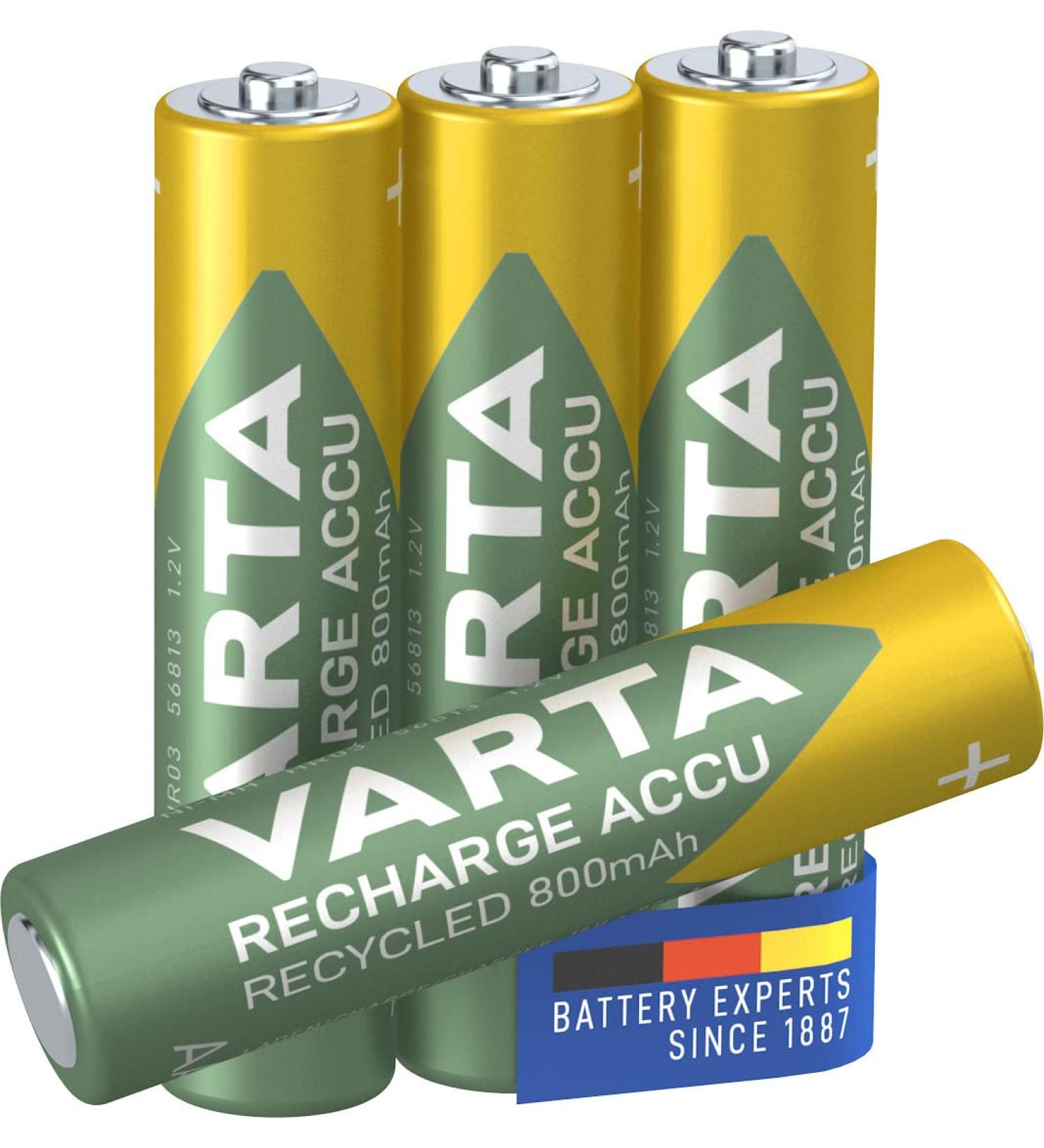 VARTA Recharge Accu Recycled AAA Micro NiMH Batteries - Pre-Charged 800 mAh Eco-Friendly 4-Pack - No Memory Effect - Buy Online on GoSupps.com